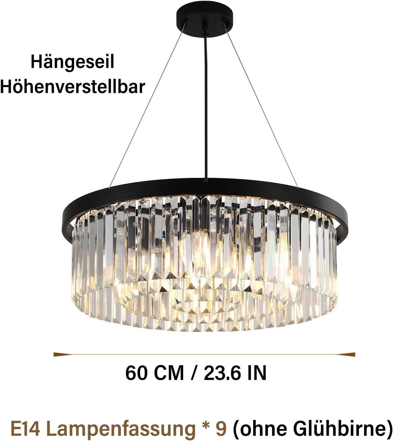 RRBEST Kronleuchter Luxus Kristall Kronleuchter Moderne Pendelleuchter, für Wohnzimmer, Esszimmer,Schlafzimmer, Restaurant, Ø60cm – Bild 5 von 5
