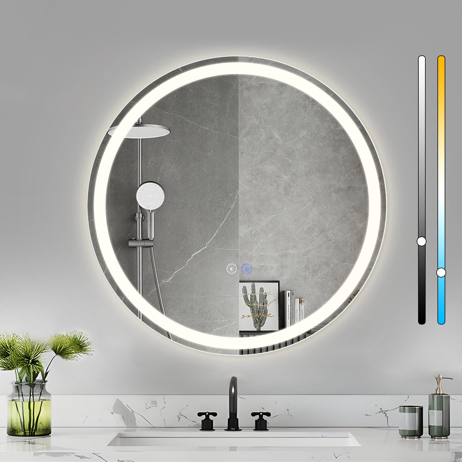 Nettlife Badspiegel Modern 50 cm Rund Beleuchteter Badezimmerspiegel mit To günstig online kaufen