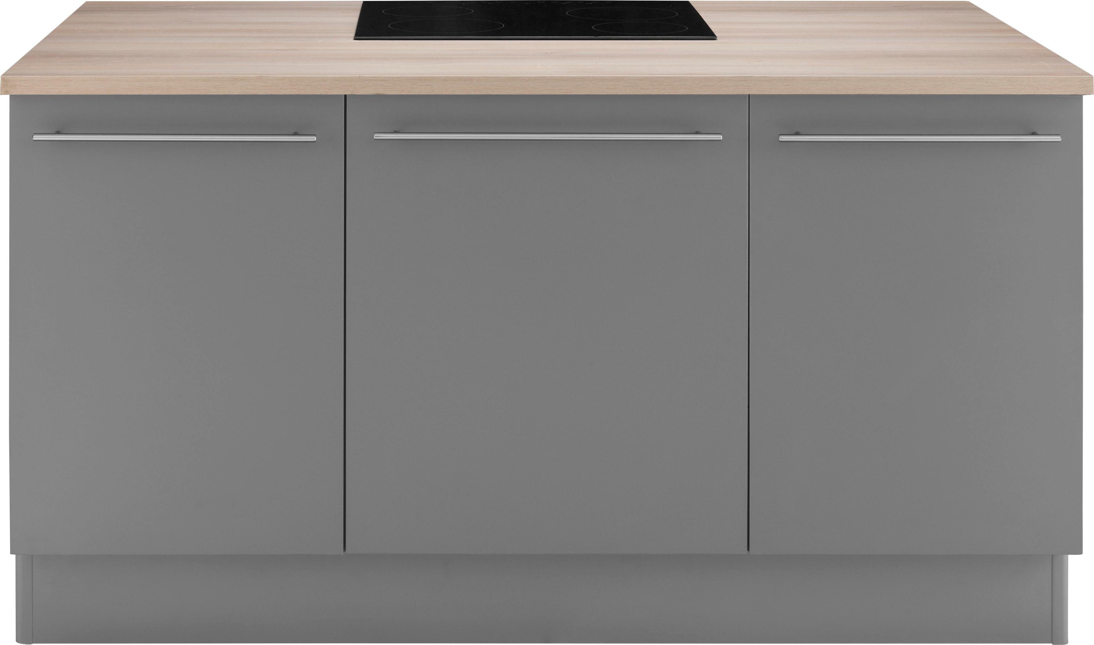 Kücheninsel mit Metallgriffen Stellbreite basaltgrau/basaltgrau-akaziefarben cm Füßen, OPTIFIT Bern, mit 160x95 höhenverstellbaren