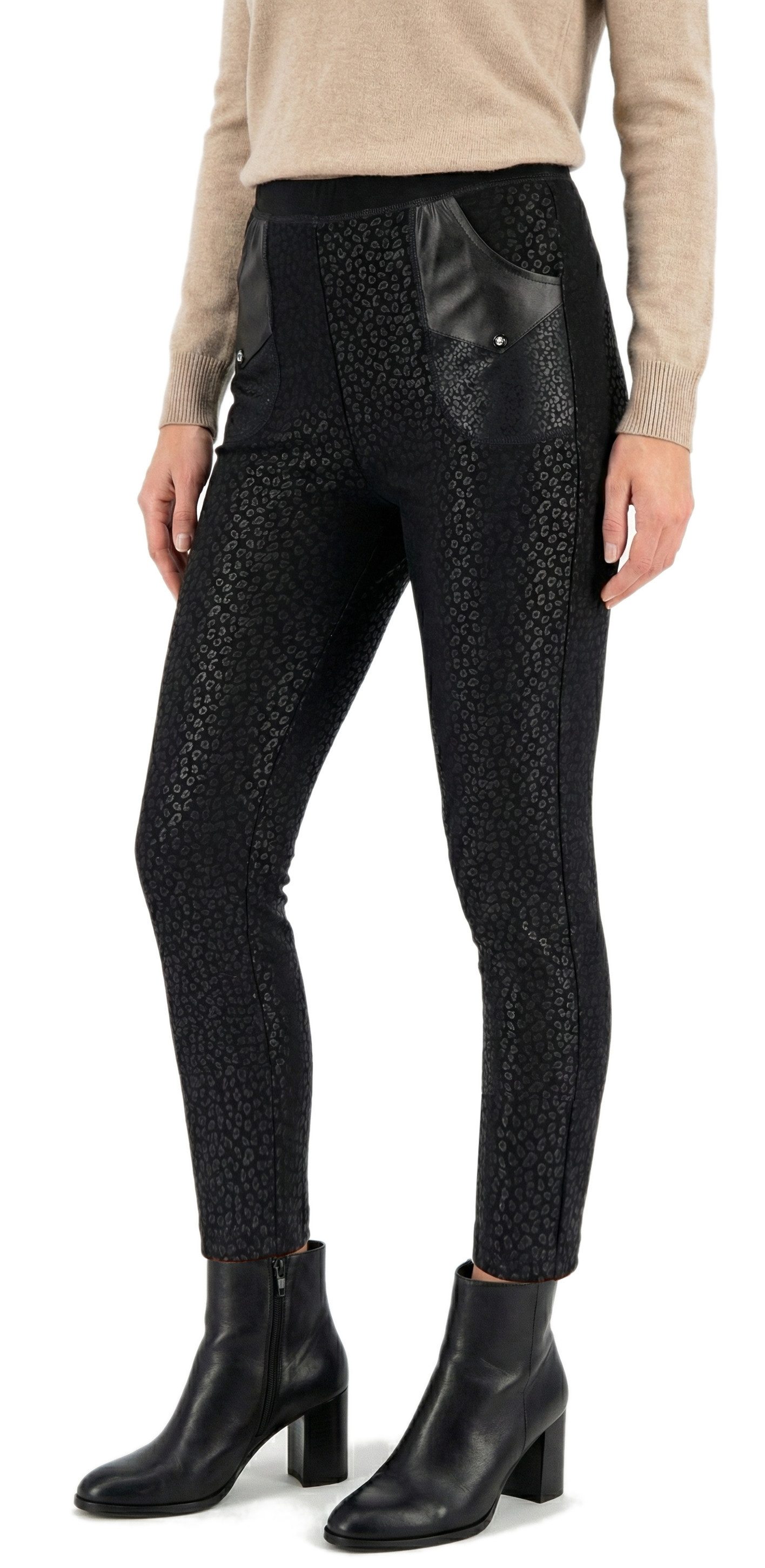 dy_mode Thermohose Damen Thermohose im Leo-Print gefütterte Winterhose Thermoleggings Middel Waist, mit Innenfutter, mit elastischem Bund