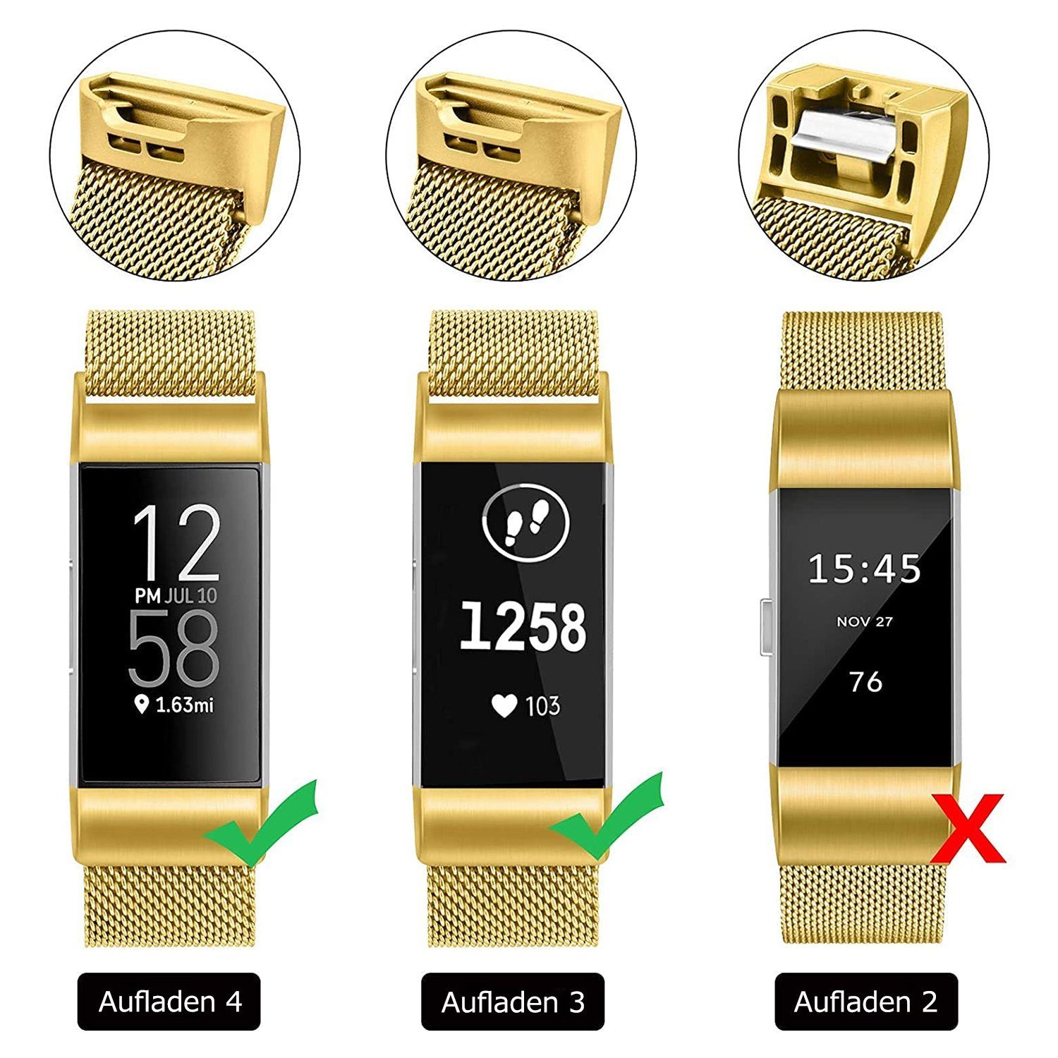 Uhrenarmband Charge Armband zggzerg Armband Fitbit 3 Charge Fitbit Gold Fitbit 4