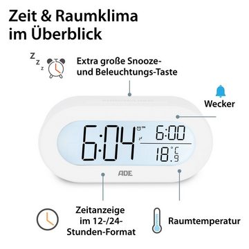 ADE Wecker digital mit Temperaturanzeige Schlummerfunktion, LCD-Display mit Hintergrundbeleuchtung