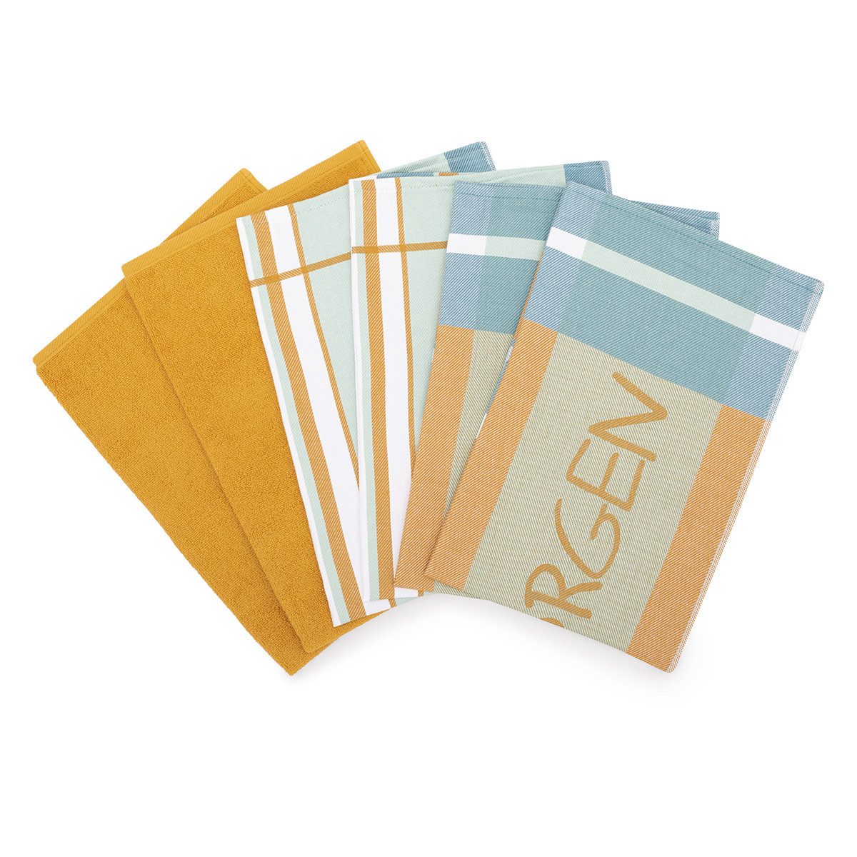 ROSS Geschirrtuch Guten Morgen, (Spar-Set, 6-tlg., 4 X Geschirrtuch (50 X 70cm), 2 X Küchentuch (50 X 50cm), 4 X Geschirr- 2 X Küchentuch im Set - Baumwolle