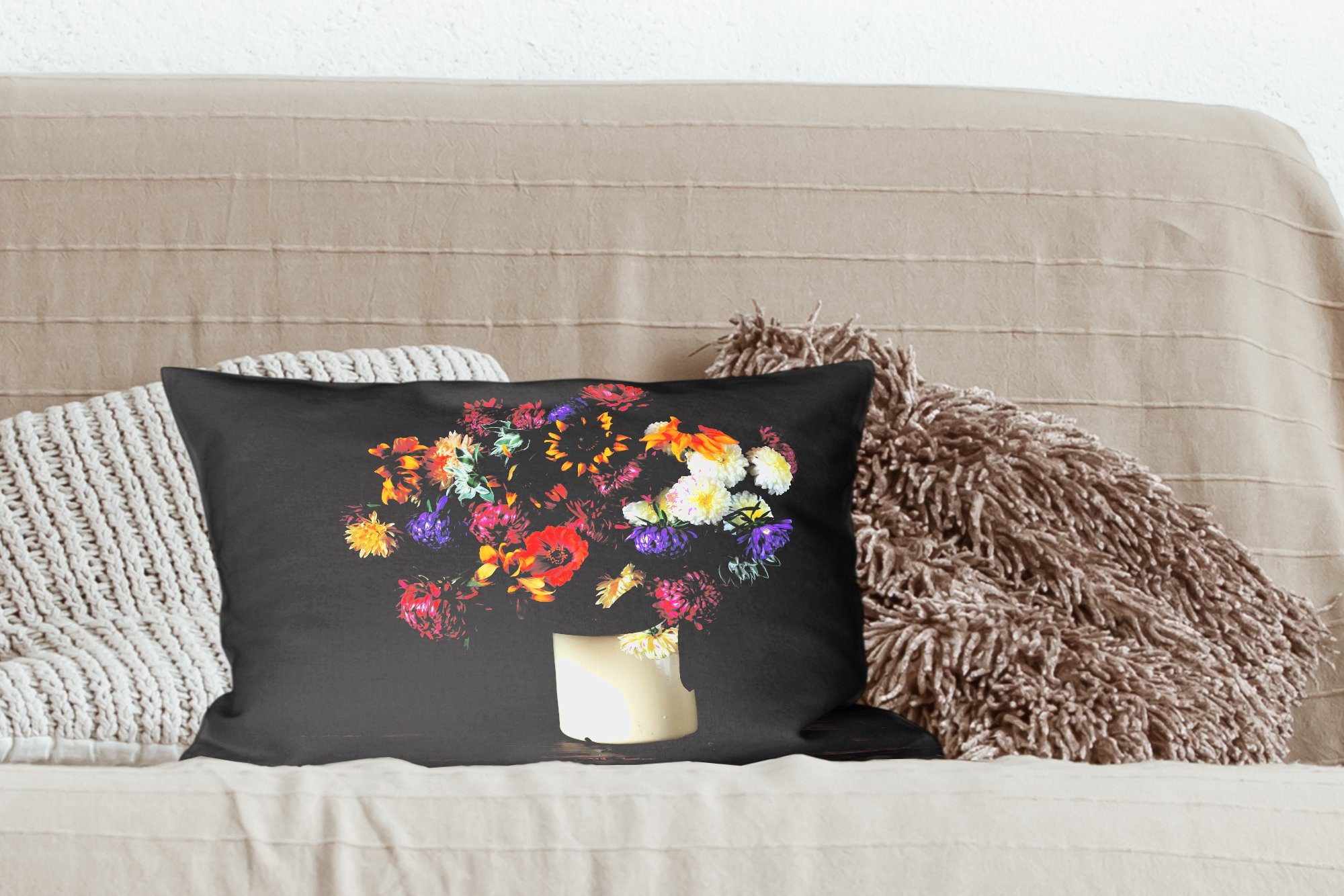 Wohzimmer - Füllung, MuchoWow Farben - mit Schlafzimmer Dekoration, Stilleben, Dekokissen Zierkissen, Dekokissen Blumenstrauß