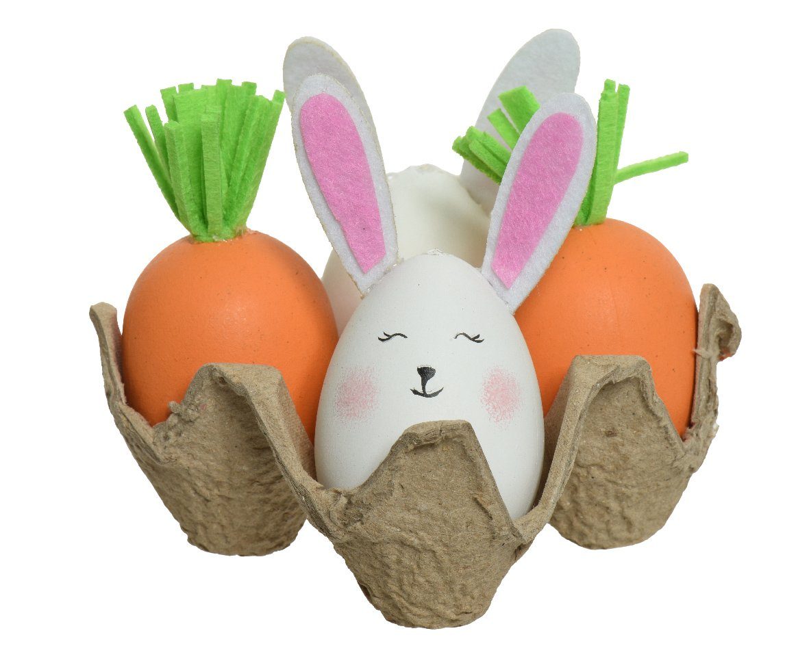 Decoris season decorations Dekofigur, Ostereier Hase und Karotten im Eierkarton 11x18cm weiß / orange
