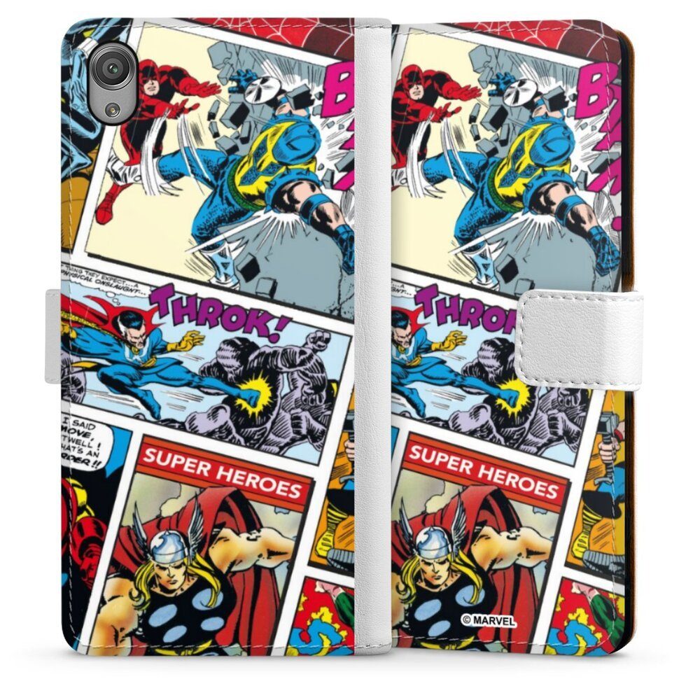 DeinDesign Handyhülle Marvel Retro Comic Blue, Sony Xperia X Hülle Handy Flip Case Wallet Cover Handytasche Leder
