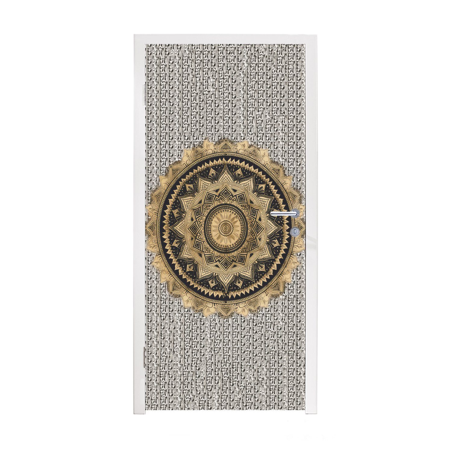 MuchoWow Türtapete Mandala - Blume - Gold - Luxus - Bohème, Matt, bedruckt, (1 St), Fototapete für Tür, Türaufkleber, 75x205 cm