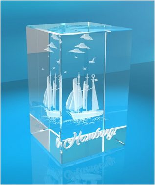 VIP-LASER Dekofigur 3D Glasquader I Hamburg I Schiff, Hochwertige Geschenkbox, Made in Germany, Familienbetrieb
