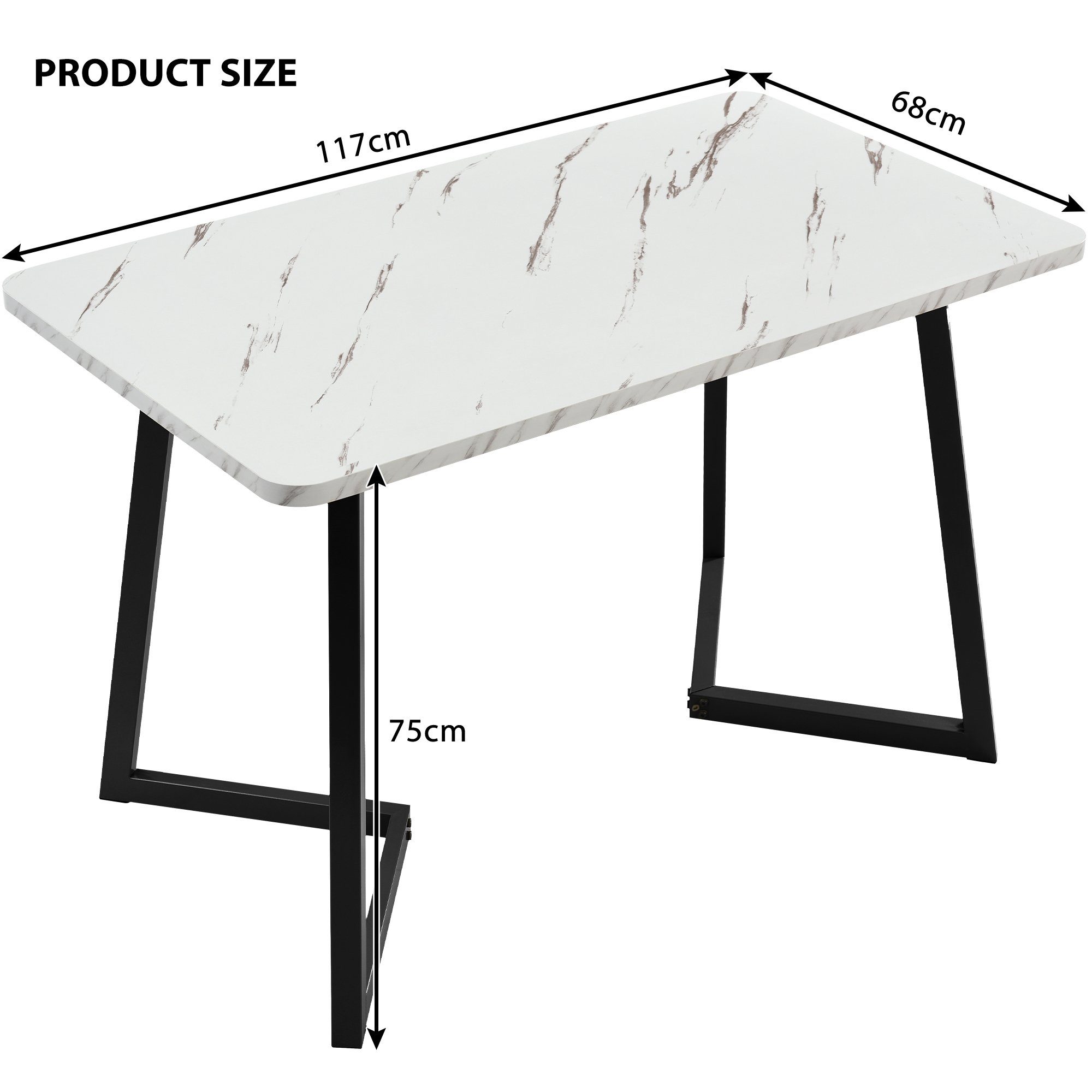 Flieks Esstisch (117*68*75 cm, 1-St., | nur Marmoroptik Marmoroptik weiße Metallbeine rechteckig Schwarz | schwarz Küchentisch Schreibtisch, Tisch)