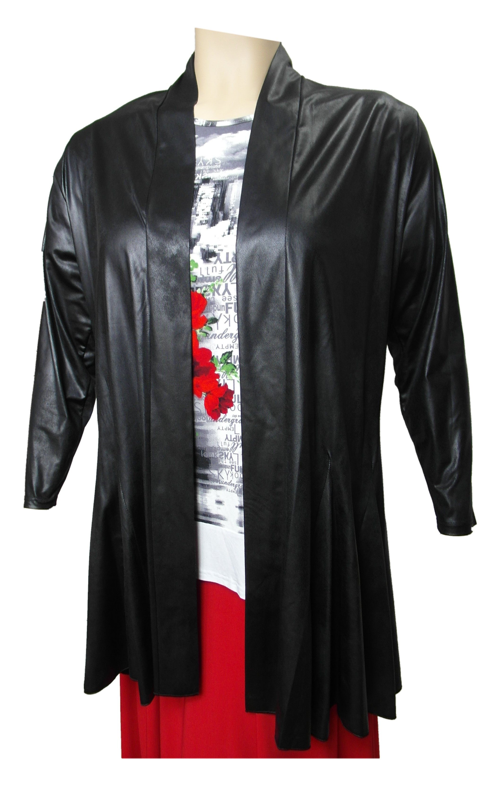 Einkaufszauber Bolerojacke Lange Jacke Lederoptik Schwarz A74 Lederoptik günstig online kaufen