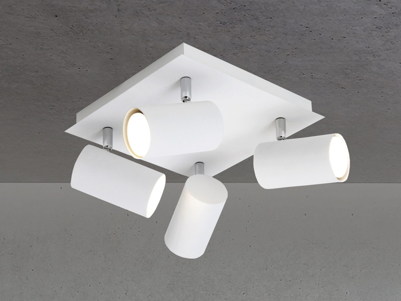TRIO Leuchten LED Deckenstrahler, Dimmfunktion, LED wechselbar, Warmweiß, kleine Decken-lampe innen viereckig Lichtspots schwenkbar, Weiß Ø24cm