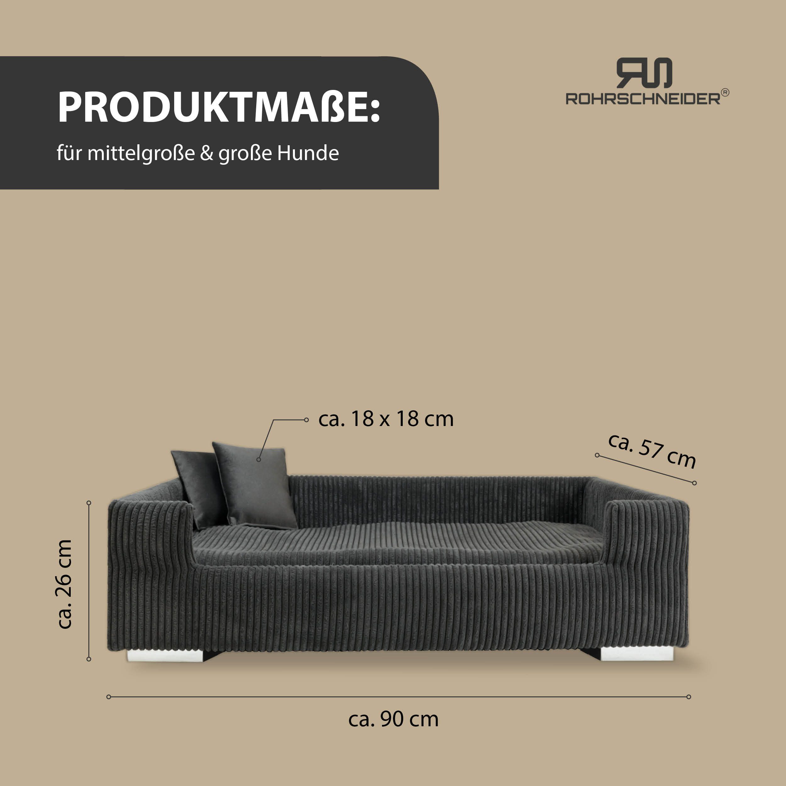 Rohrschneider Tiersofa Hundesofa Cord hoher Rand, waschbarer Bezug 4 Farben, robuster Cordstoff aus 100% Polyester, inkl. 2x Dekokissen