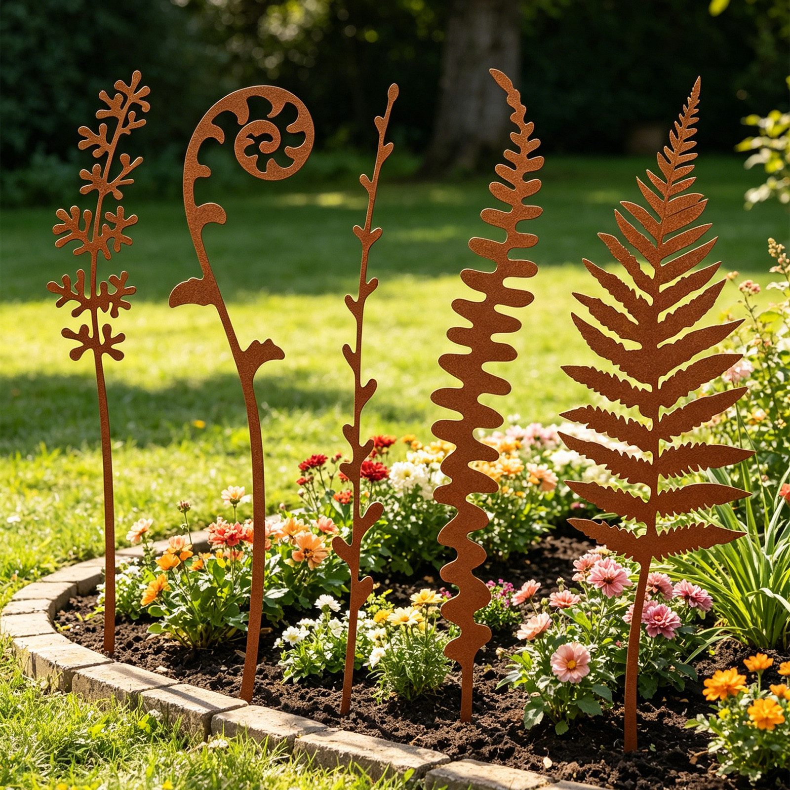 BlingBin Gartenstecker 5 Stück Gartendeko für Draußen Wetterfest, Dekorative Metallblumen (5er Set, 5-St., Produktmaße: Alle 5 Schilder sind 36 cm hoch) Blumenbeet-Dekoration, Metall-Figuren Für Rasen Gartenweg Topfpflanzen