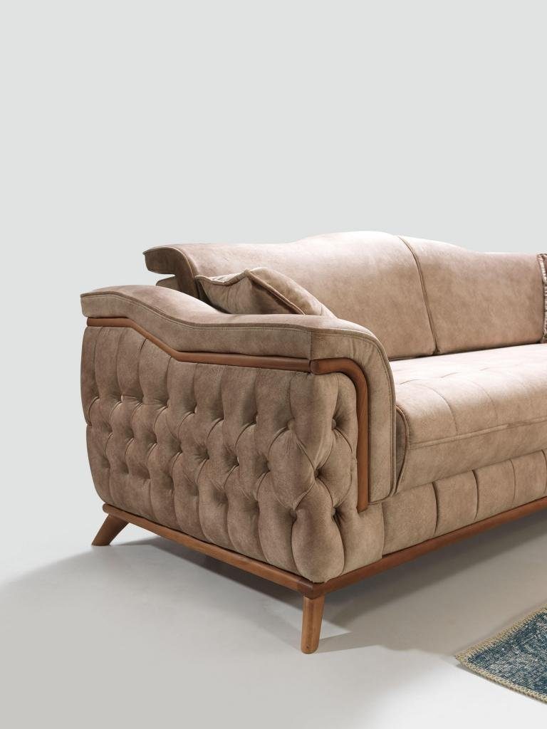 Modern Design Sofa 3-Sitzer Polster Textil Dreisitzer Beige JVmoebel Sofas, in Europe Sitz Made