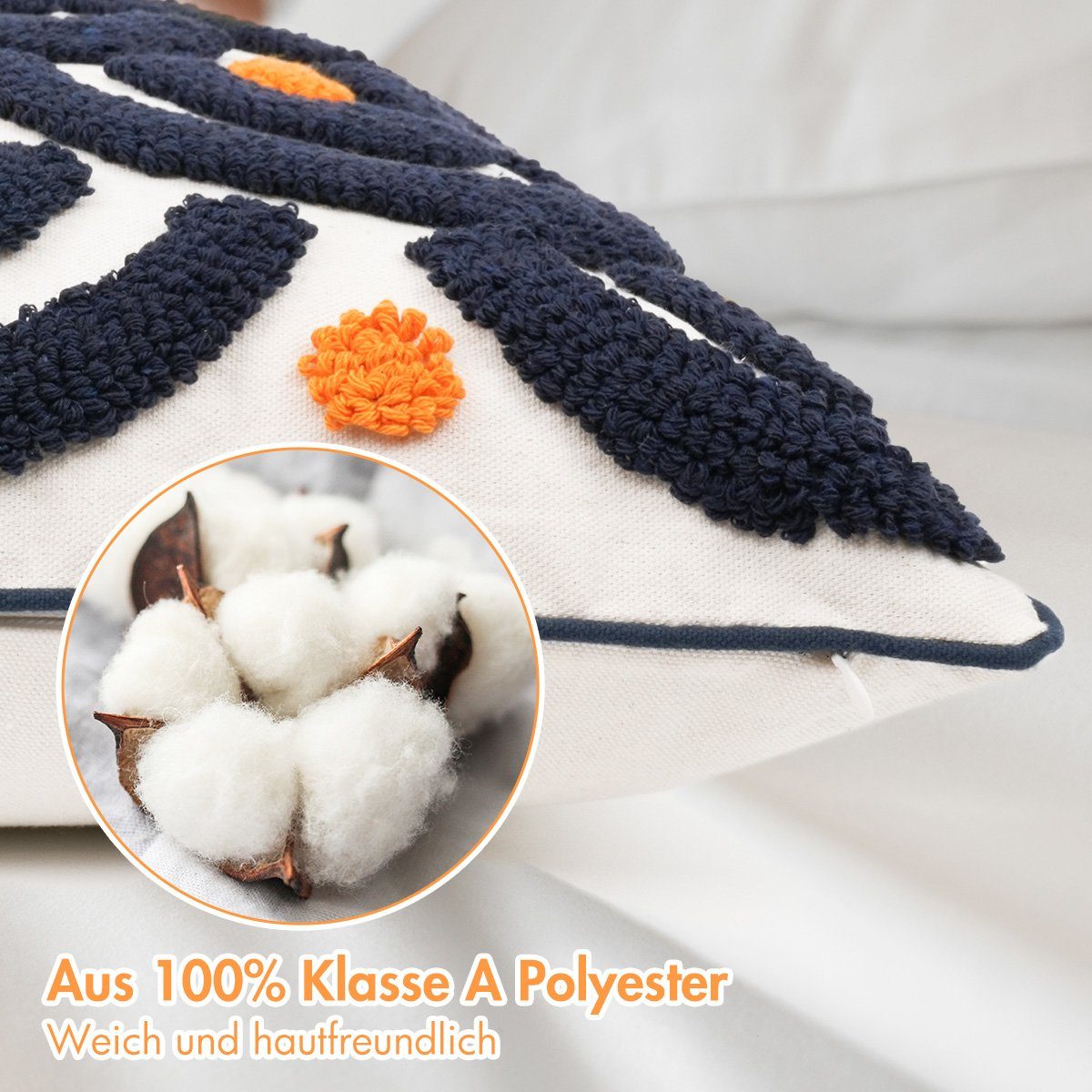 Kissenbezüge Hochwertiger 3D-Effekt Sofakissen, ohne Kissen B: (1 Tufted, Stück), Orange Greensky Reißverschluss, Handgefertigt Dekorative 45*45cm mit Stil Dekokissen Füllung Blau