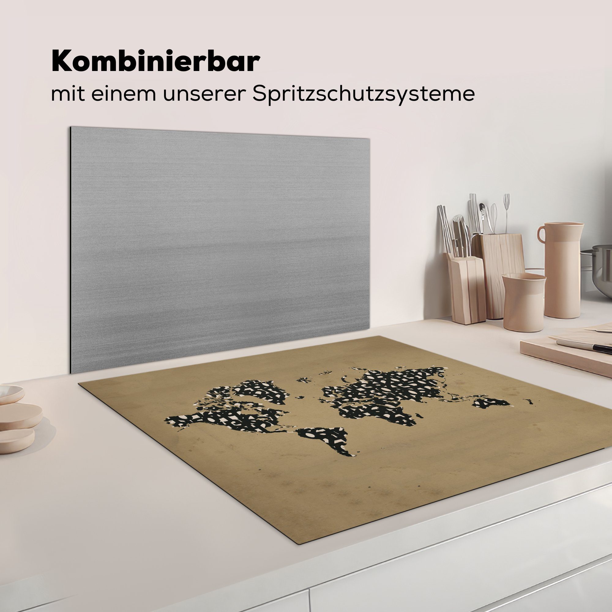 - MuchoWow Zahlen Arbeitsplatte Vinyl, tlg), Schwarz, für 78x78 - Weltkarte Herdblende-/Abdeckplatte cm, küche (1 Ceranfeldabdeckung,