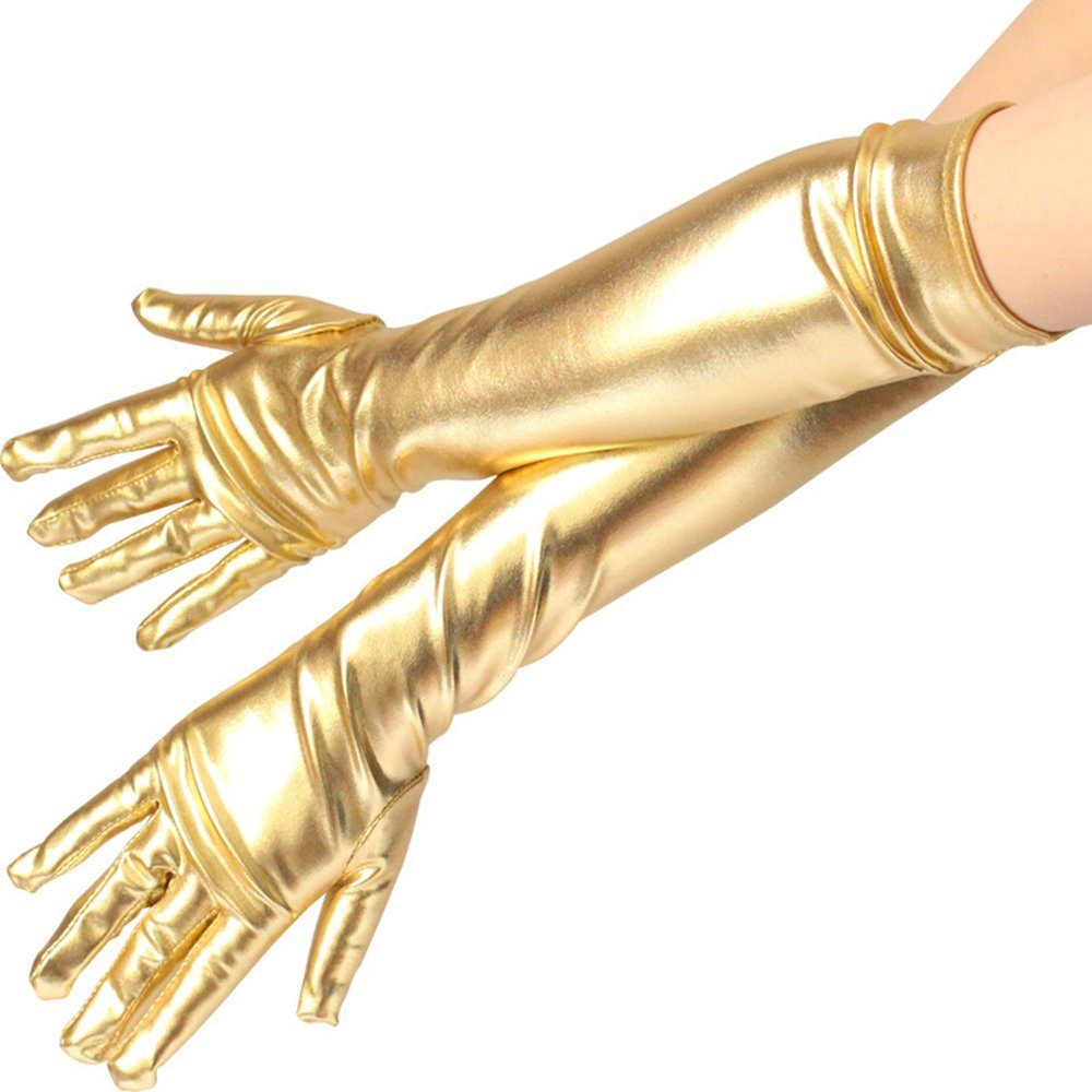 Blusmart Abendhandschuhe Lange Retro-Handschuhe In Lederoptik Für Damen,Abendhandschuhe Gold | Abendhandschuhe