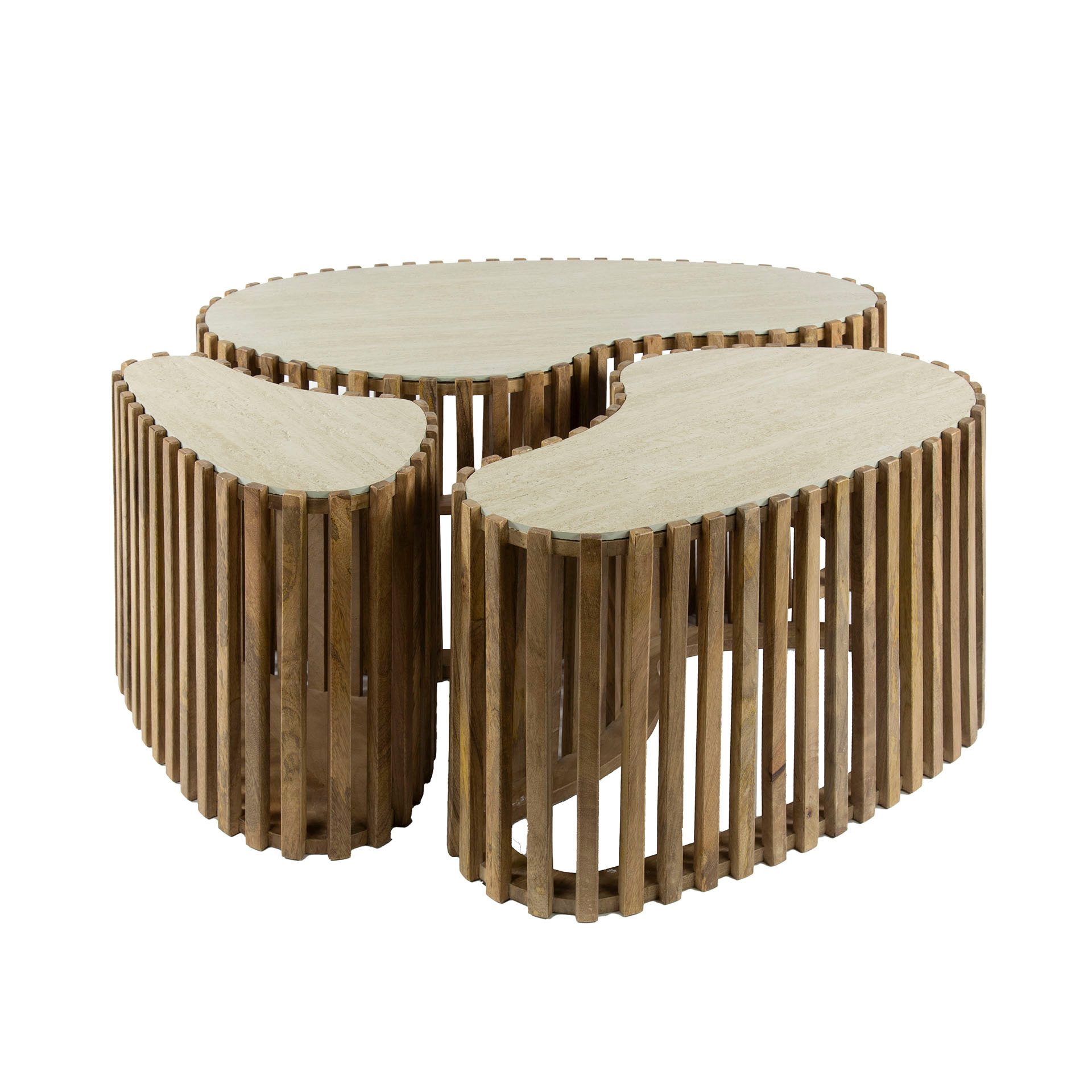 Sitheim-Europe Couchtisch NUOVO 3er Set Couchtisch organisch / Massiv Mango sand Keramikplatte (3er Set)