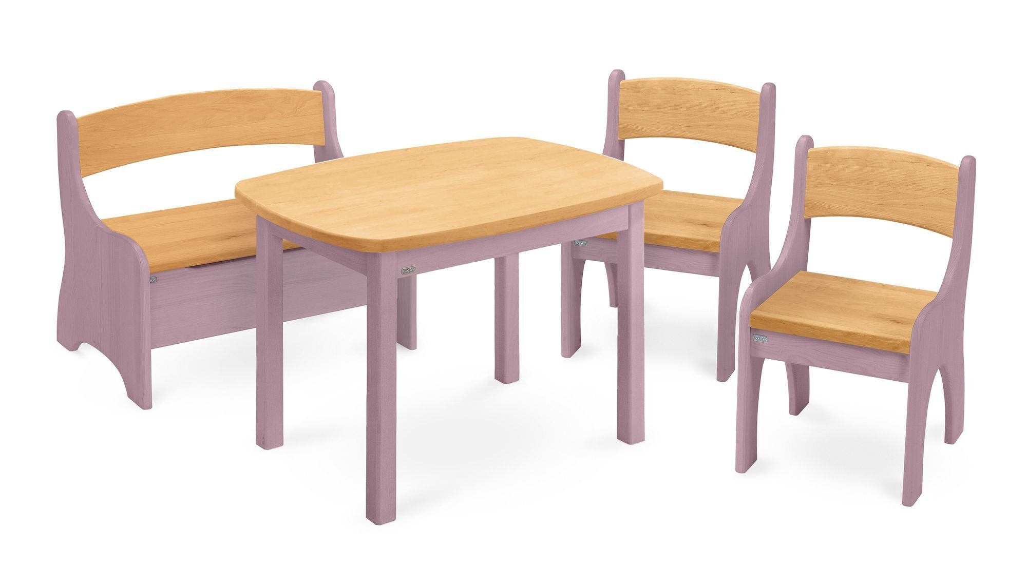 BioKinder - Das gesunde Kinderzimmer Kindersitzgruppe Levin, mit Tisch, Sitzbank und zwei Stühlen, Sitzhöhe 30 cm