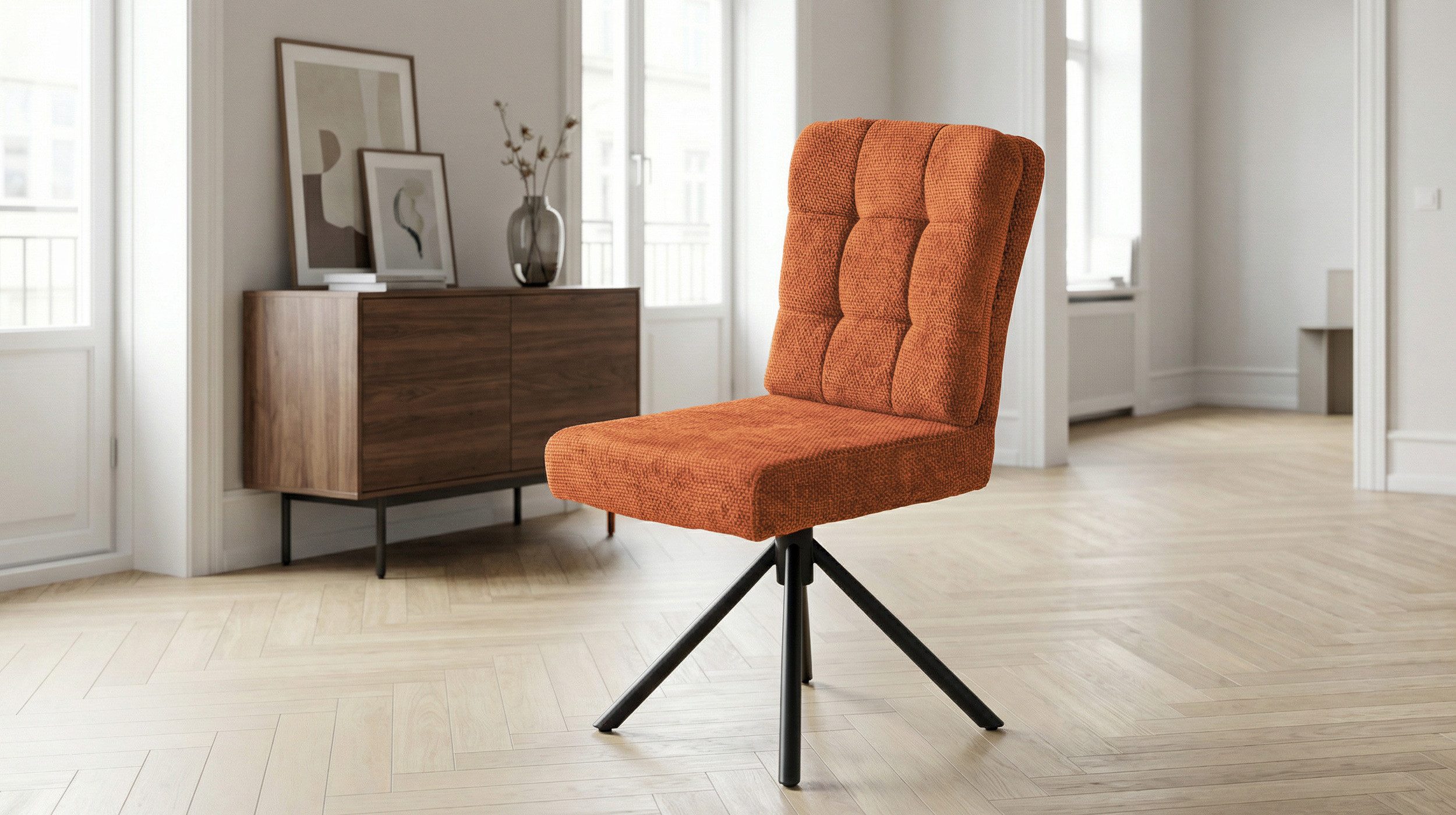 Massivart® Polsterstuhl drehbar, Esszimmerstuhl mit Wippfunktion und Taschenfederkern, »Hedia«, Chenille-Optik · Metallgestell schwarz · mit Nivellierung