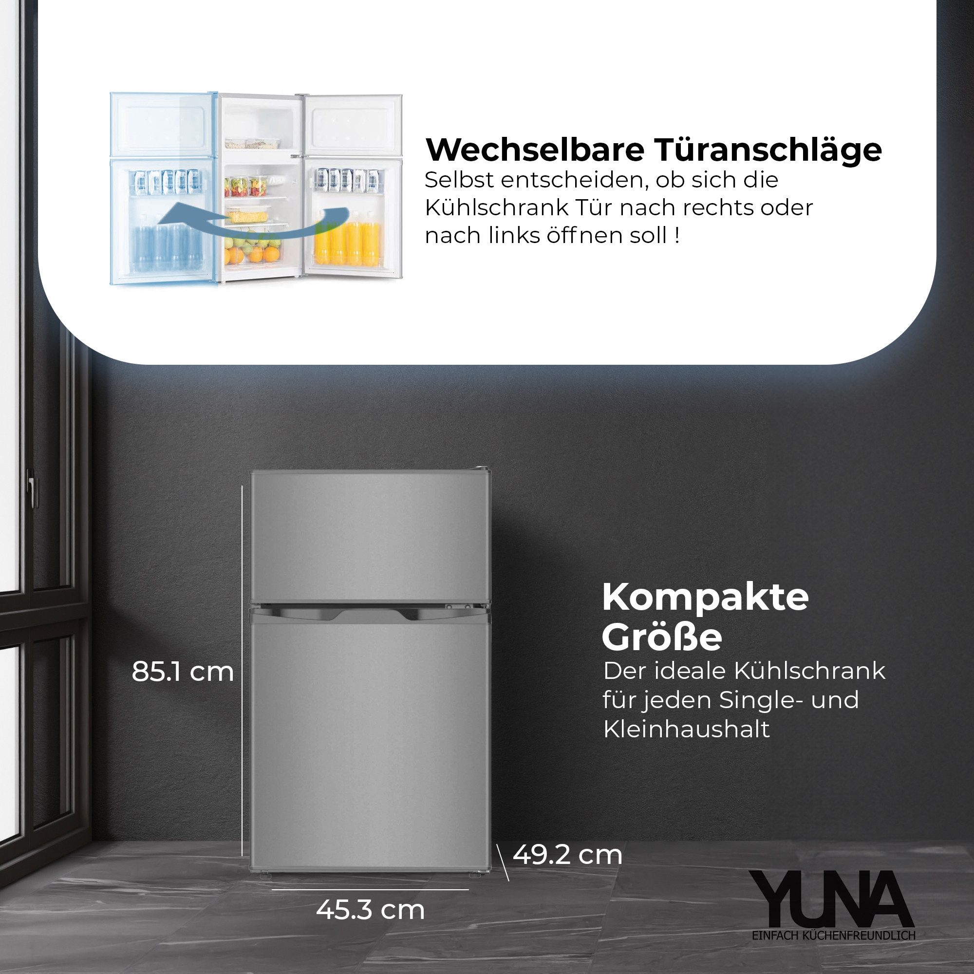 YUNA Kühl-/Gefrierkombination Serebro GK85 E-IX, 85.1 cm hoch, 45.3 cm breit – Bild 4 von 5