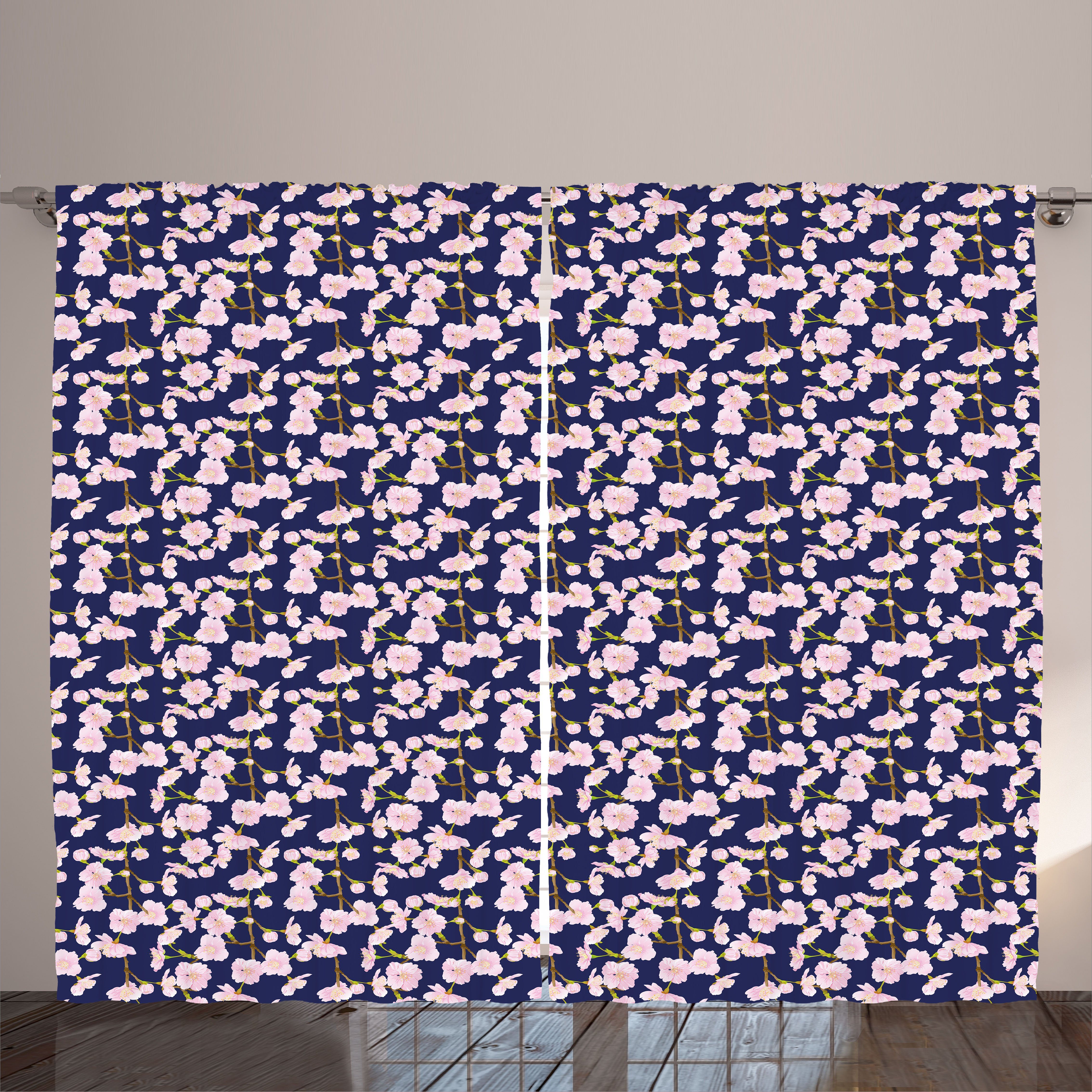 Gardine Schlafzimmer Kirschblüten-Bild Sommer-Rosa mit Kräuselband Abakuhaus, Vorhang und Schlaufen Haken