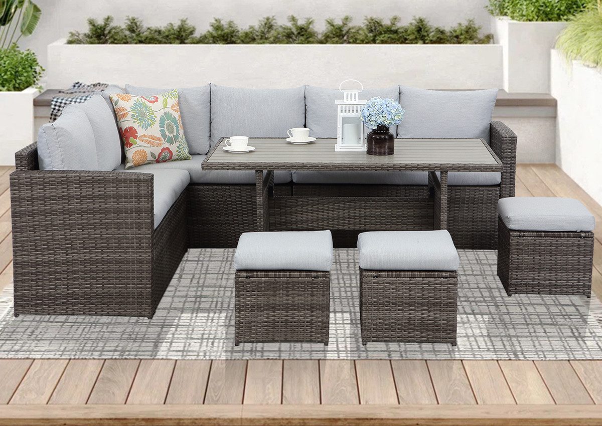 MeXo Gartenlounge-Set Rattan Ecklounge Gartenmöbel Set günstig online kaufen
