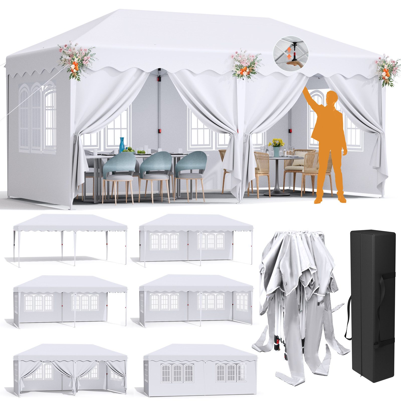 TLGREEN Faltpavillon Pavillon 3x6 mit 6 Seitenteilen, mit 6 Seitenteilen, ( günstig online kaufen