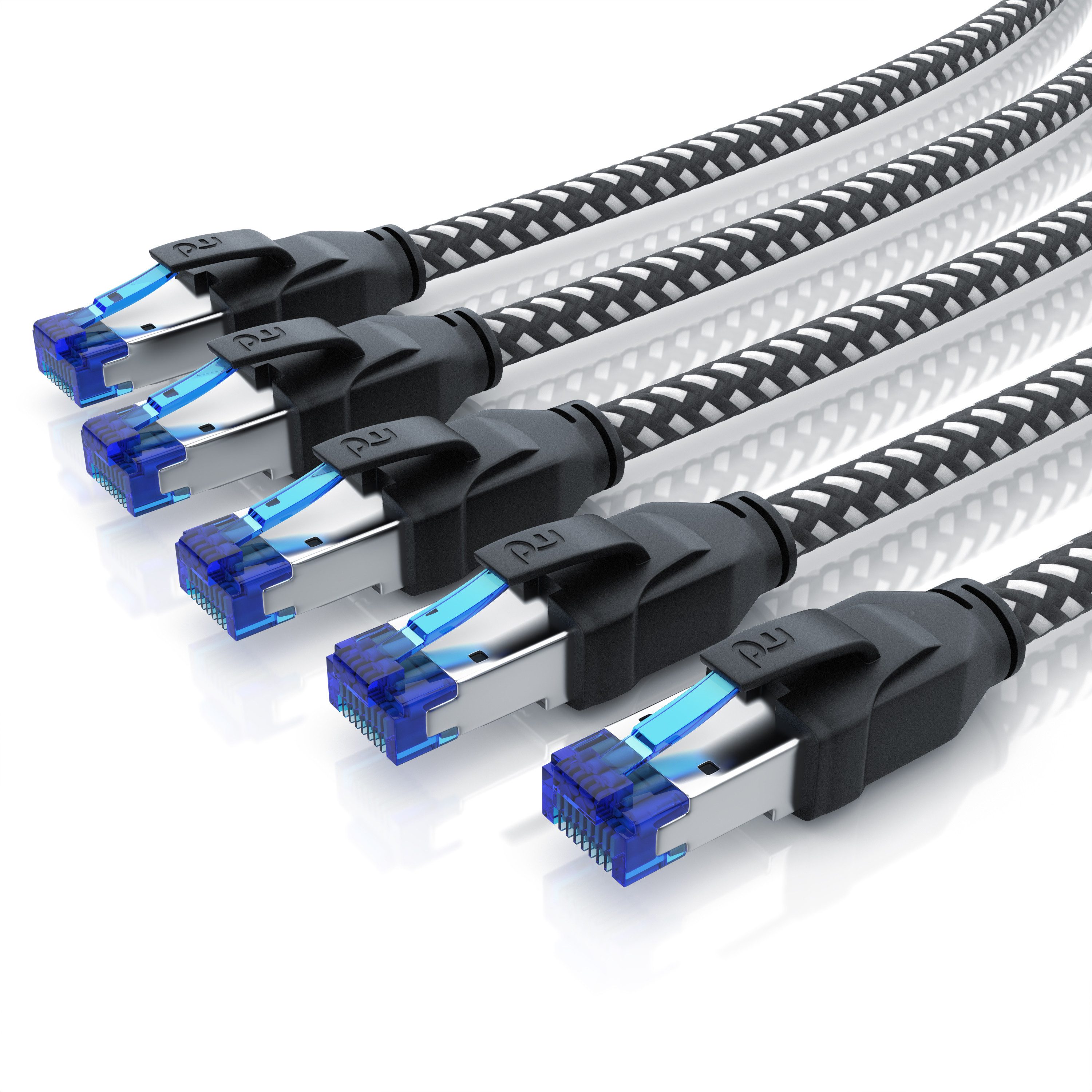 Primewire 5x Patchkabel CAT 8 1m, Baumwollmantel, Netzwerkkabel 40Gbit/s LAN-Kabel, RJ-45 (Ethernet), RJ-45 (Ethernet) (100 cm), für …