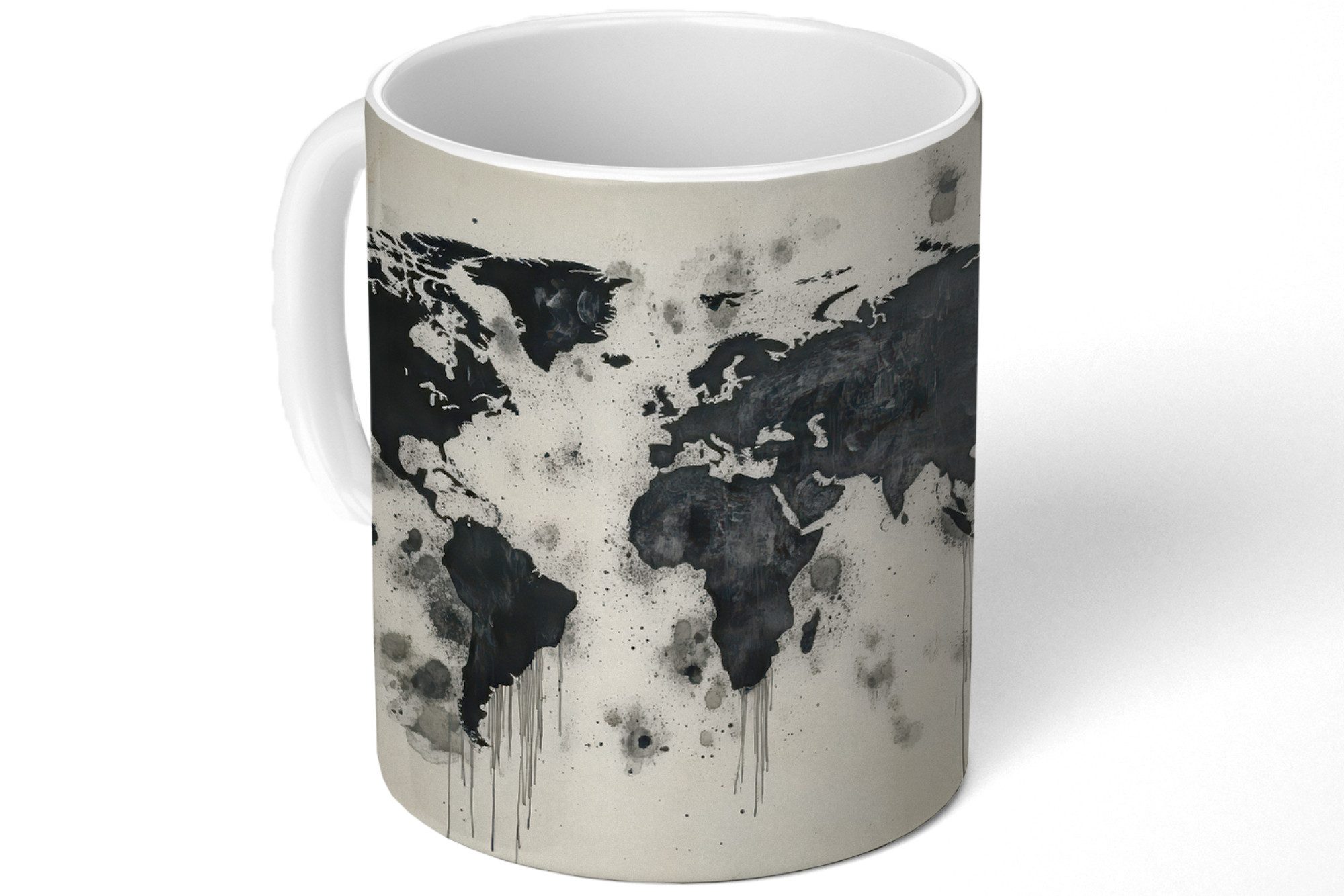 MuchoWow Tasse Weltkarte - Schwarz - Tinte, 1-tlg., Keramik, Kaffeetassen, Teetasse, Becher, Kaffeebecher, Geschenk