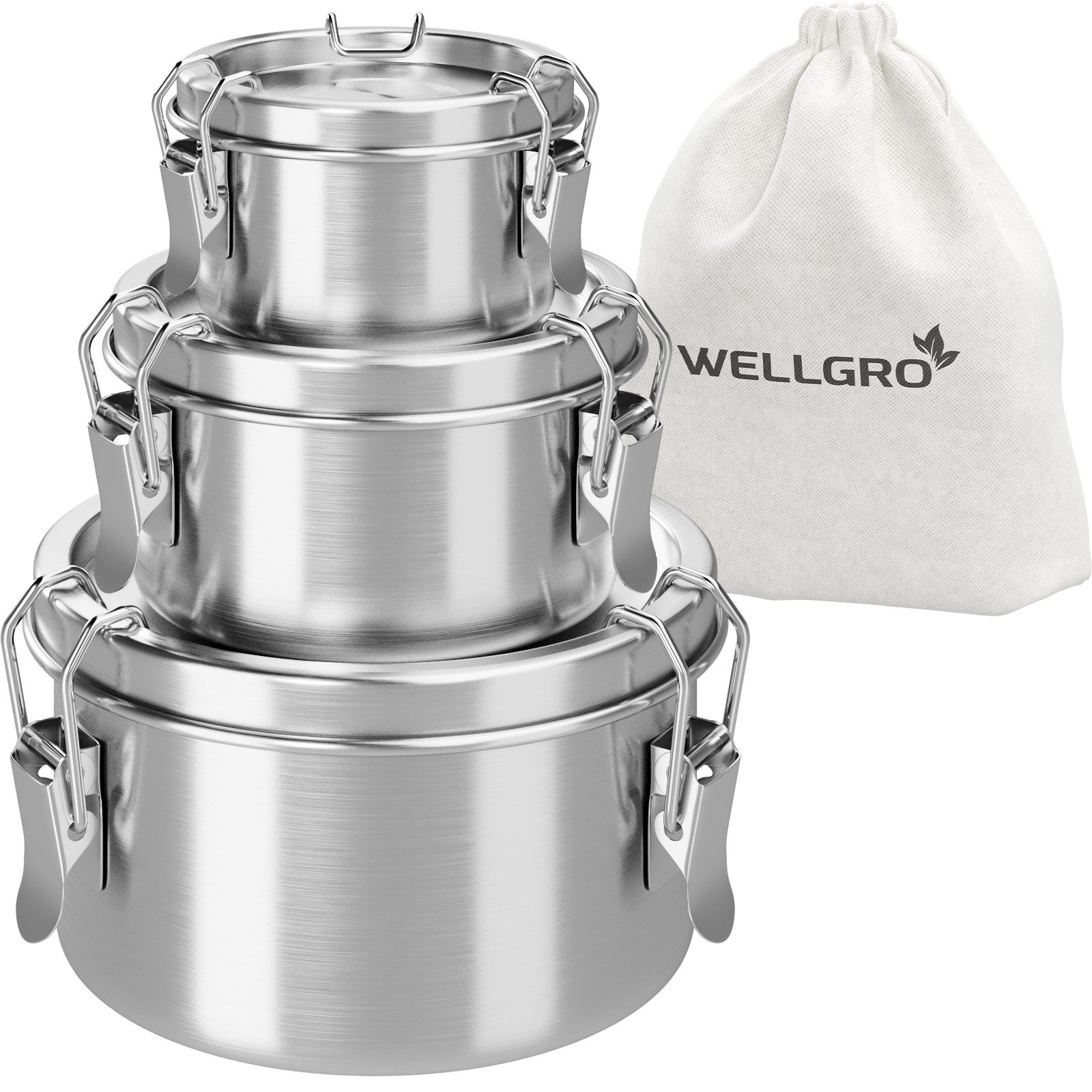 Wellgro Lunchbox Edelstahl Банки Set rund - 250 ml 480 ml 780 ml