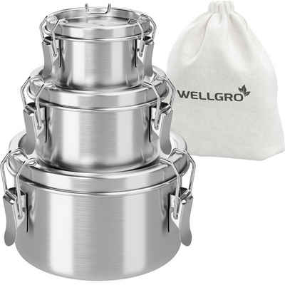 Wellgro Lunchbox Edelstahl Dosen Set rund - 250 ml 480 ml 780 ml