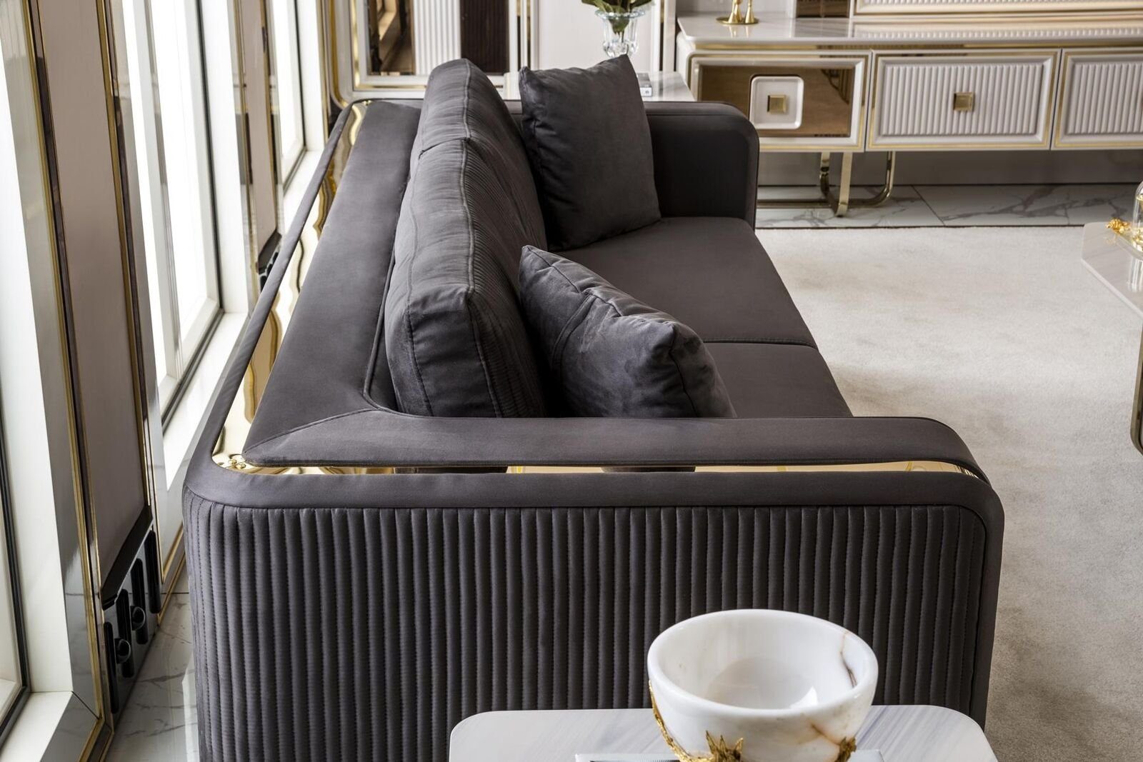 JVmoebel Couchtisch Sessel 2x Beistelltische Weiß Set Sofagarnitur Wohnzimmer-Set Wohnzimmer