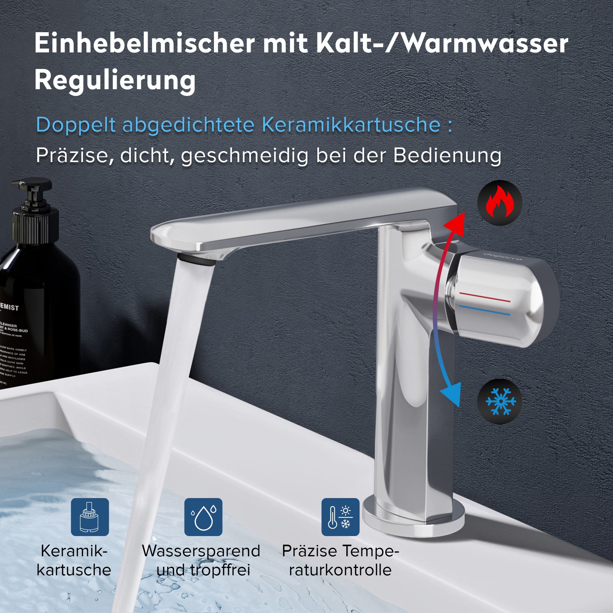 doporro Waschtischarmatur Wasserhahn Bad Waschtischarmaturmit Auslaufhöhe 156/259mm WAO-1180 DIN-Anschlüsse