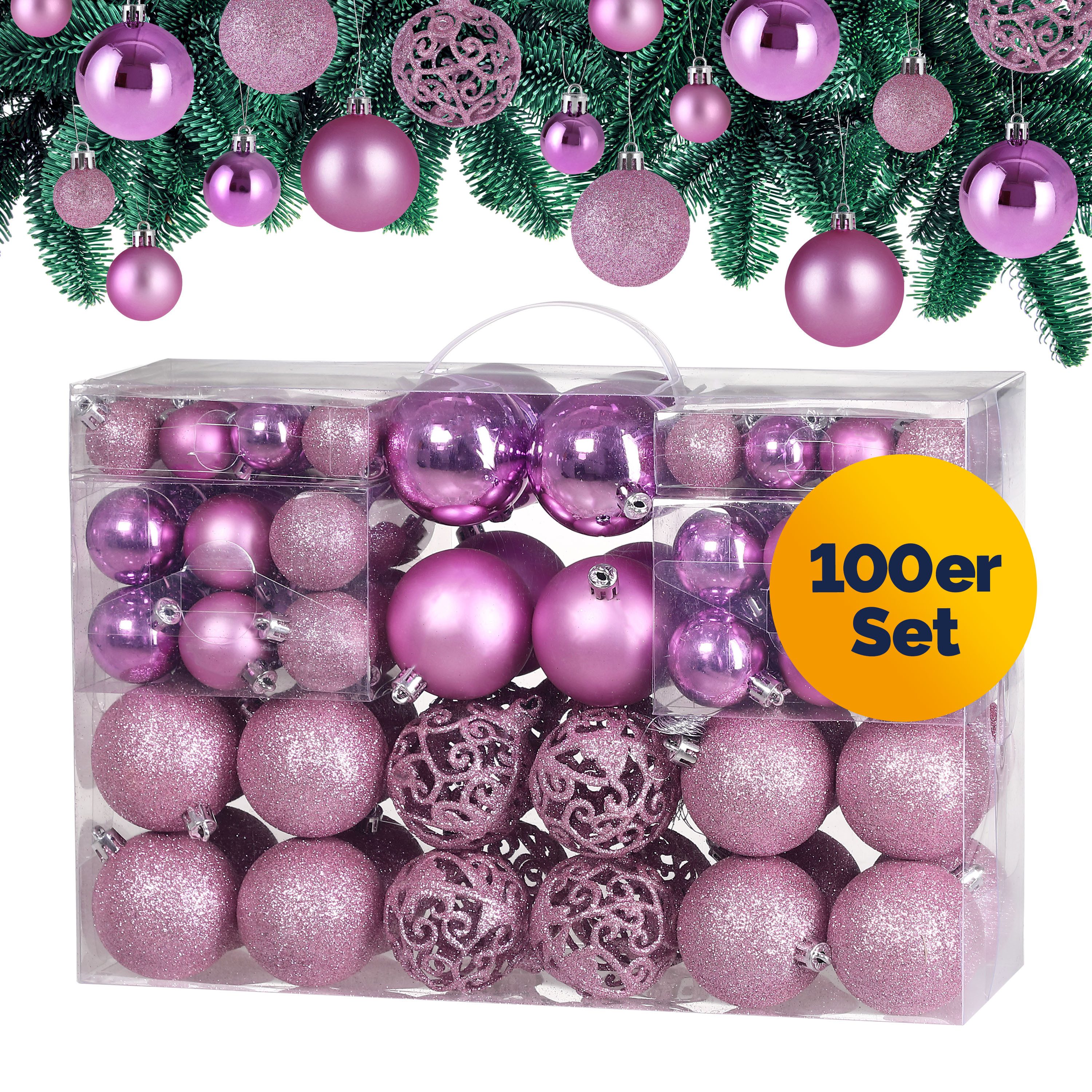 Casaria Weihnachtsbaumkugel (100 St), Weihnachtskugeln 100er Set Weihnachtsdeko matt glänzend glitzer