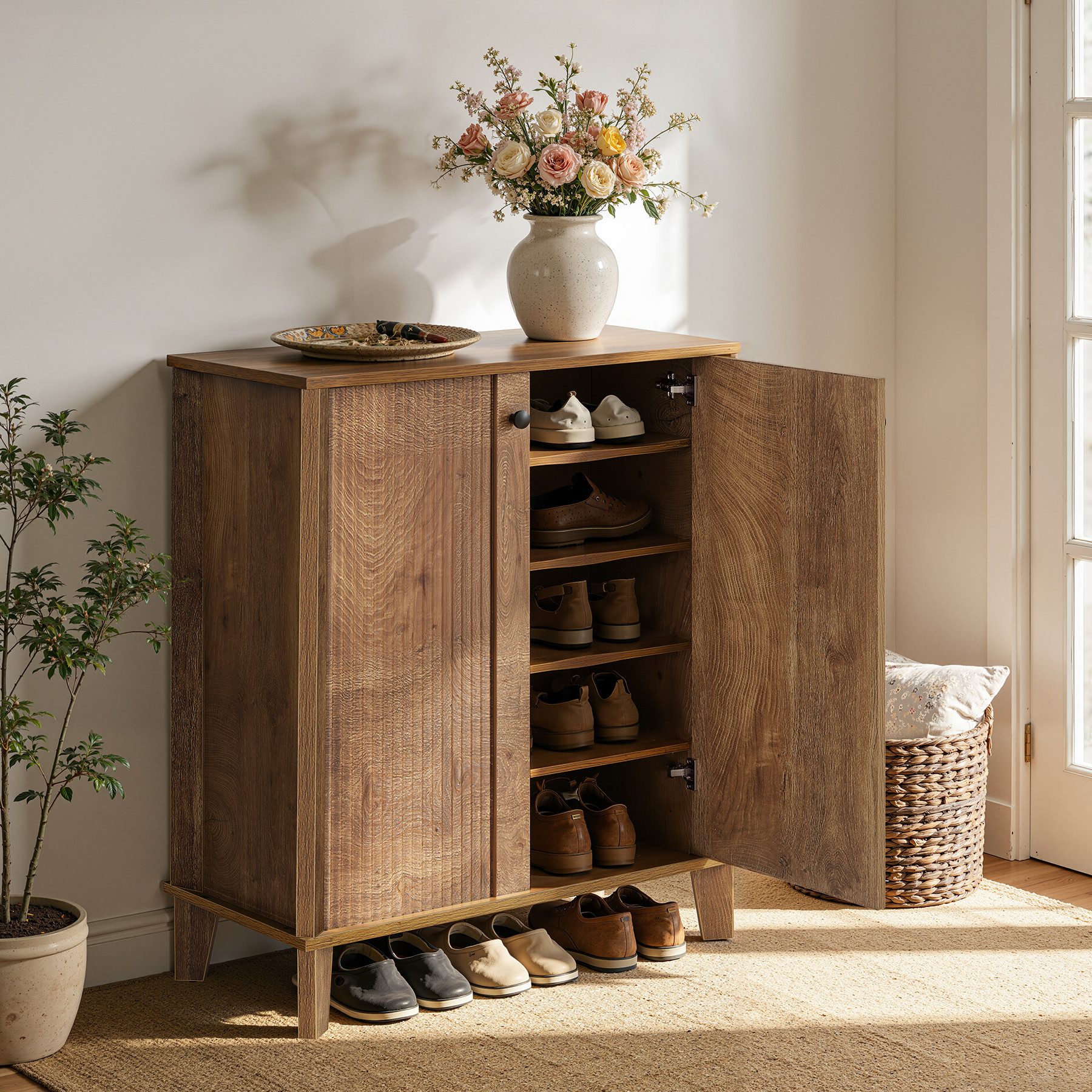Tribesigns Schuhschrank 2-türiger 5-stöckiges freistehendes Schuhregal mit verstellbaren Böden
