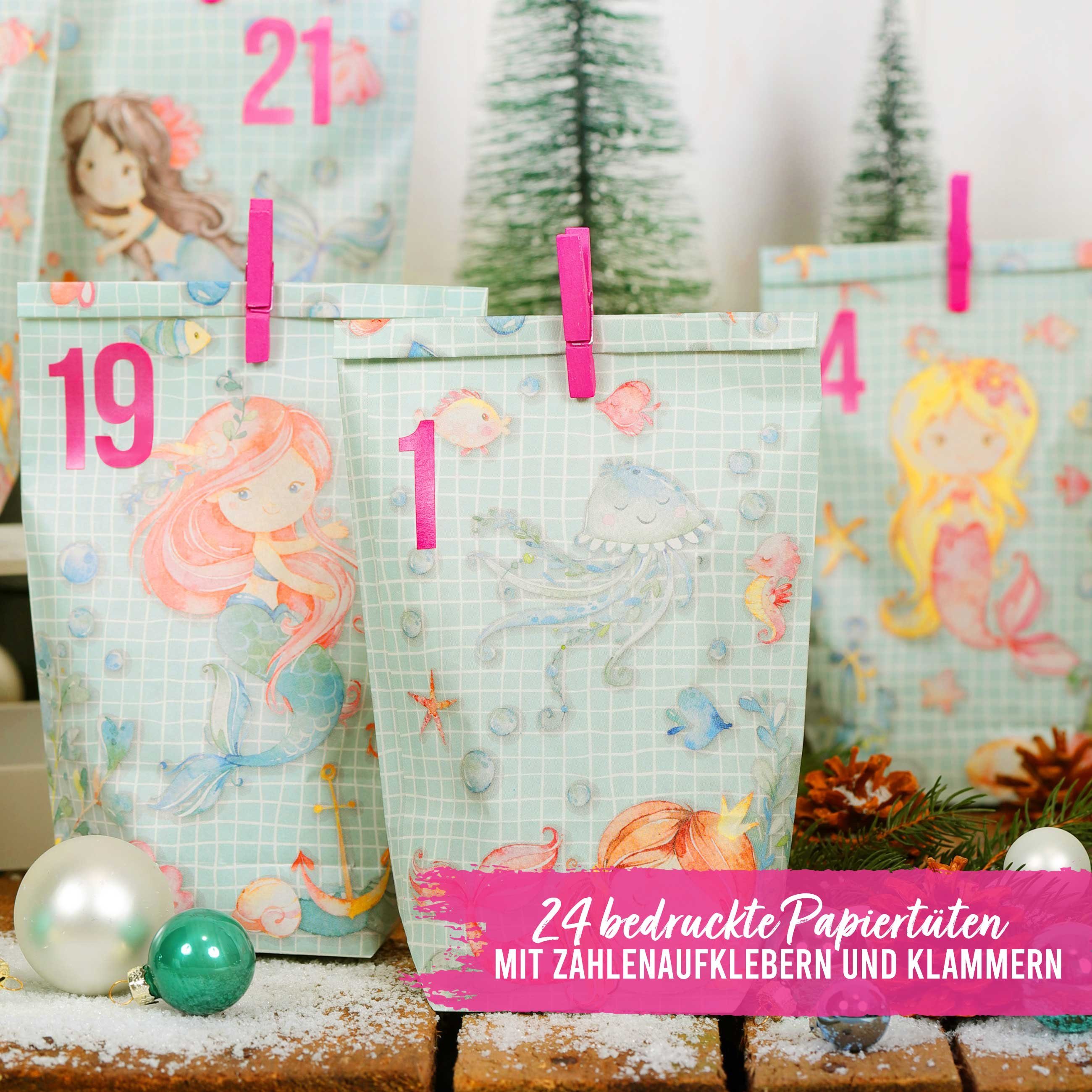 PAPIERDRACHEN befüllbarer Adventskalender Adventskalender - 24 Geschenktüten mit Zahlenaufkleber & Klammern