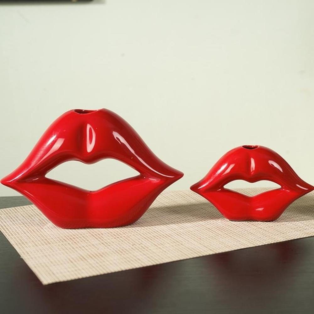 Jormftte Lippen Vase,Keramikvase Rote Dekoobjekt Dekoration