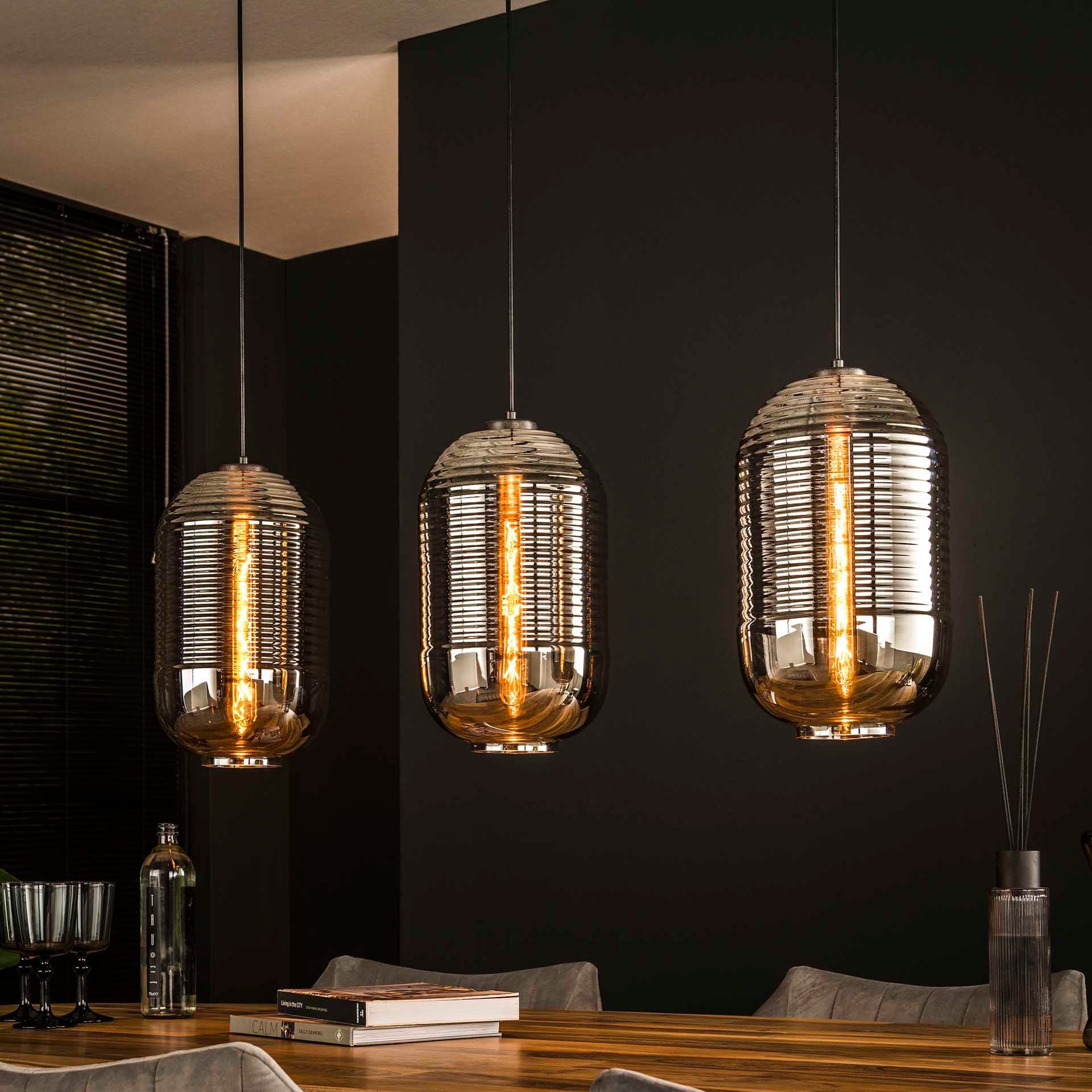 Vintagehaus Hängeleuchte Hängelampe 3 Tubes Glas Chrom Industrial inkl. Leuchtmittel