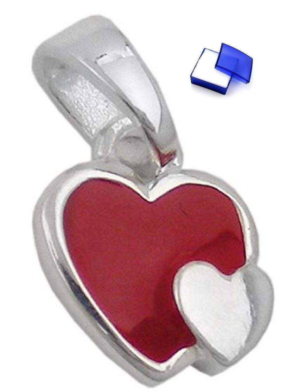 unbespielt Kettenanhänger Kinder Anhänger Herzen rot-silber 925 Silber 8 x 9 mm inkl. kleiner Schmuckbox, Silberschmuck für Kinder