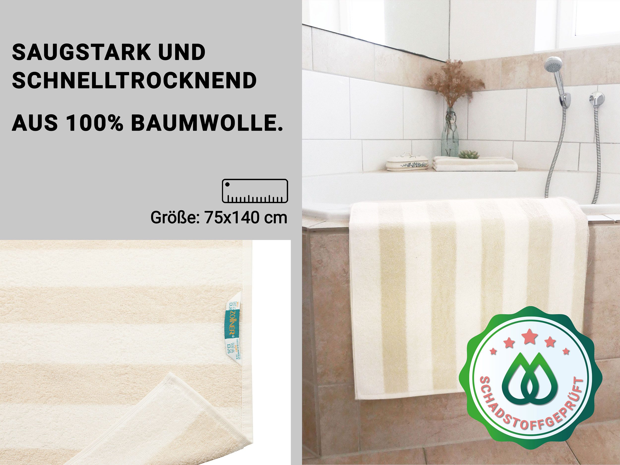 ZOLLNER Duschtücher, Walkfrottier (2-St), 75 x günstig online kaufen