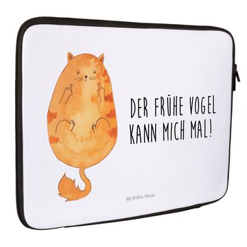 Mr. & Mrs. Panda Laptop-Hülle Katze Frühaufsteher - Weiß - Geschenk, Der frühe Vogel kann mich mal