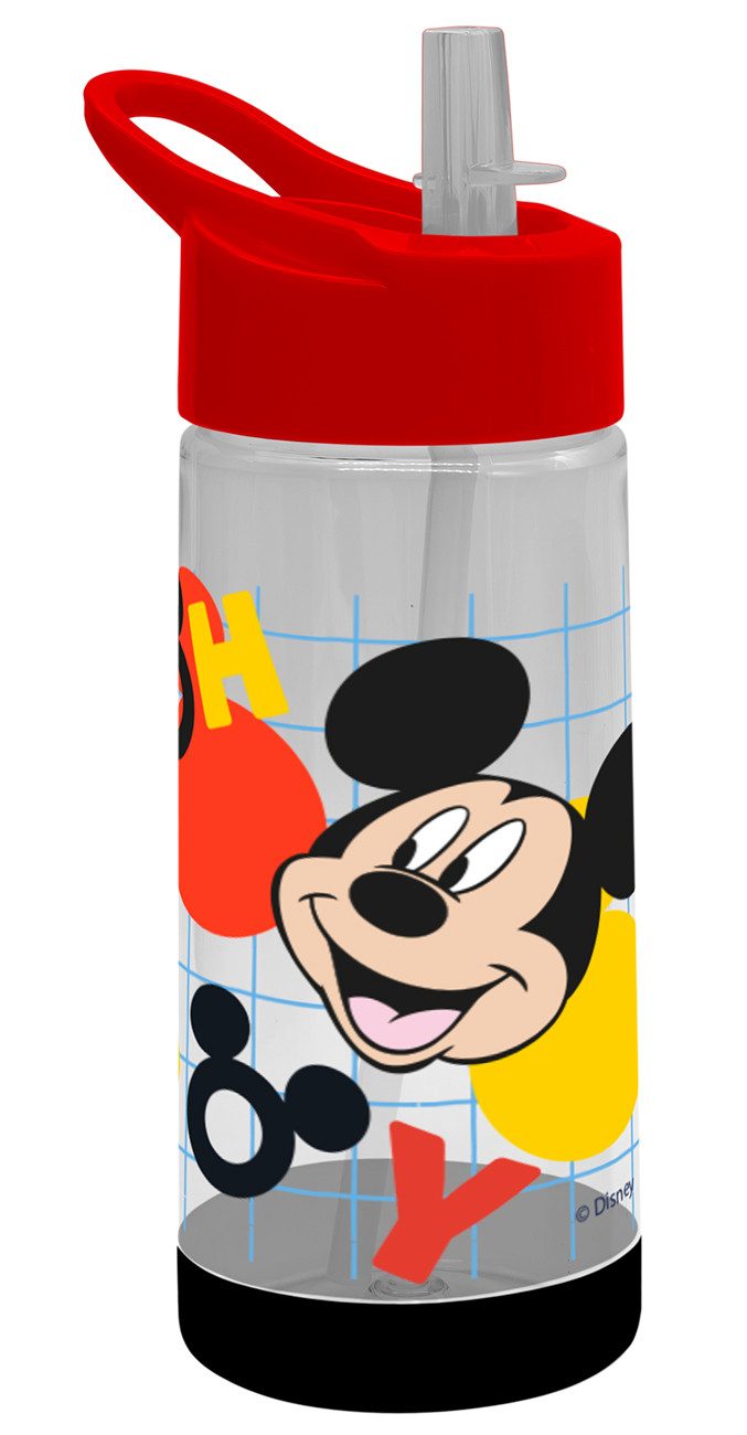 Geda Labels GmbH Trinkflasche Mickey Happy, Rot, 500ml, ausklappbarer Trinkhalm