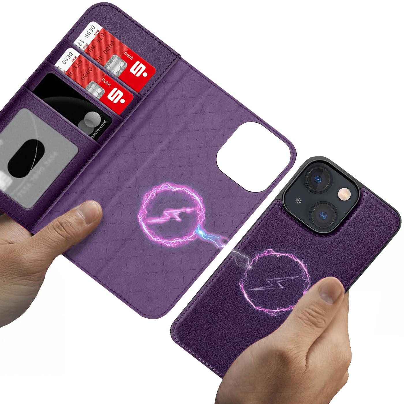 CoolGadget Handyhülle Magnet Book Case für Apple iPhone 13 Hülle + Klapphülle 6,1 Zoll, 2in1 abnehmbare magnetische RFID Schutzhülle Kartenfach Fotofenster