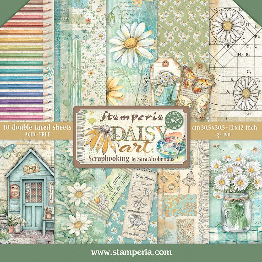 Stamperia Motivpapier Scrapbook-Block Daisy Art, 30,5cm x 30,5cm