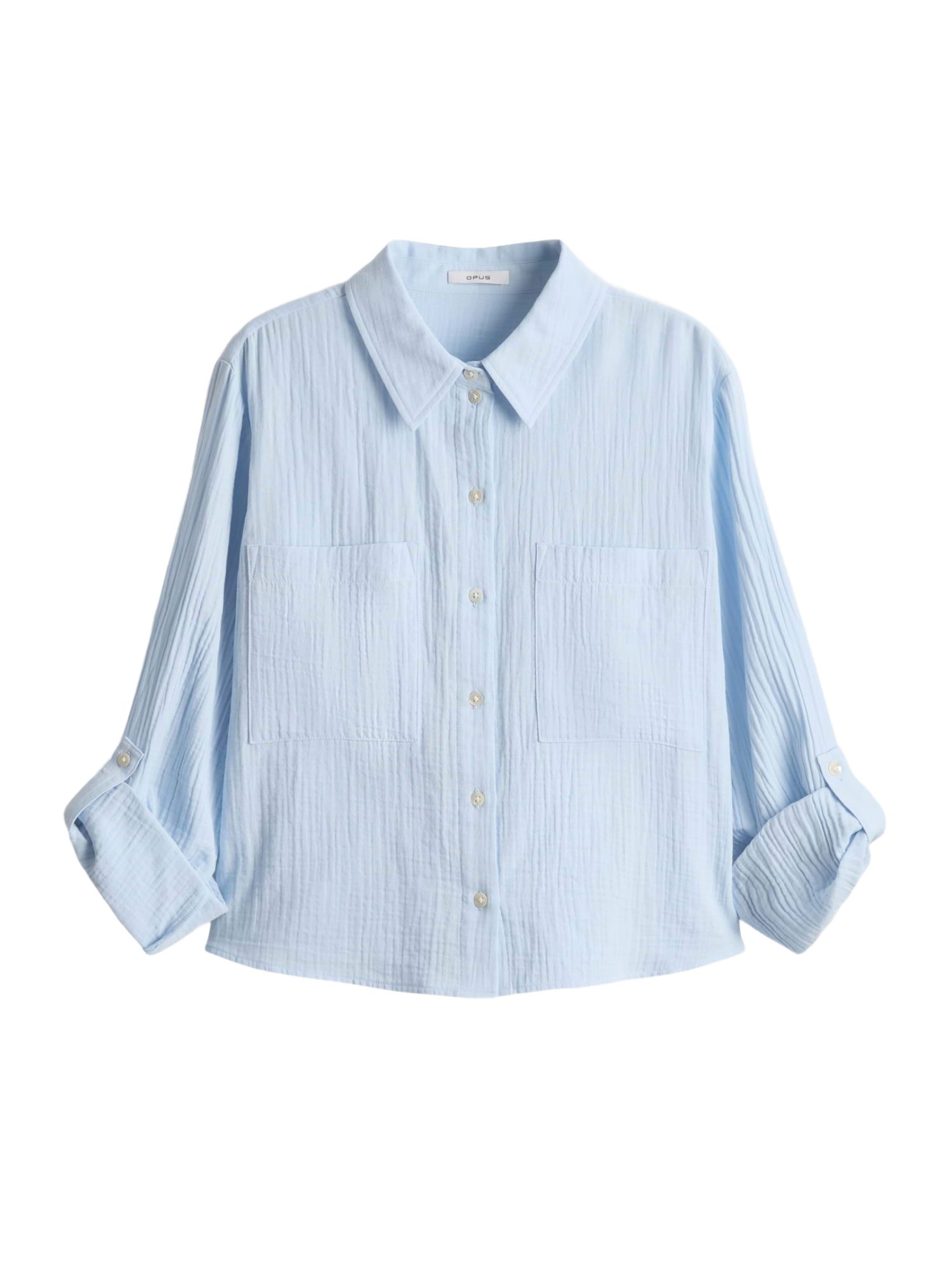 OPUS Blusenshirt blau,Casual,Baumwolle,Strukturiert,Hemdblusenkragen,Lang,Loose Fit
