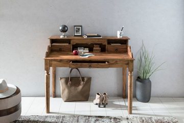 KADIMA DESIGN Schreibtisch Landhaustisch aus massivem Sheesham-Holz, 115 cm, Vintage-Look