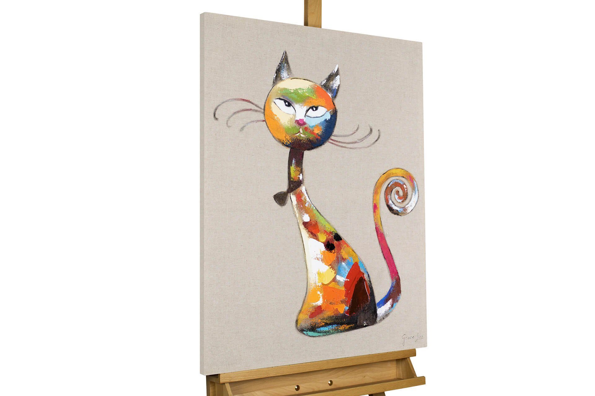 KUNSTLOFT Gemälde Aristocat 60x80 cm, Leinwandbild 100% HANDGEMALT Wandbild Wohnzimmer