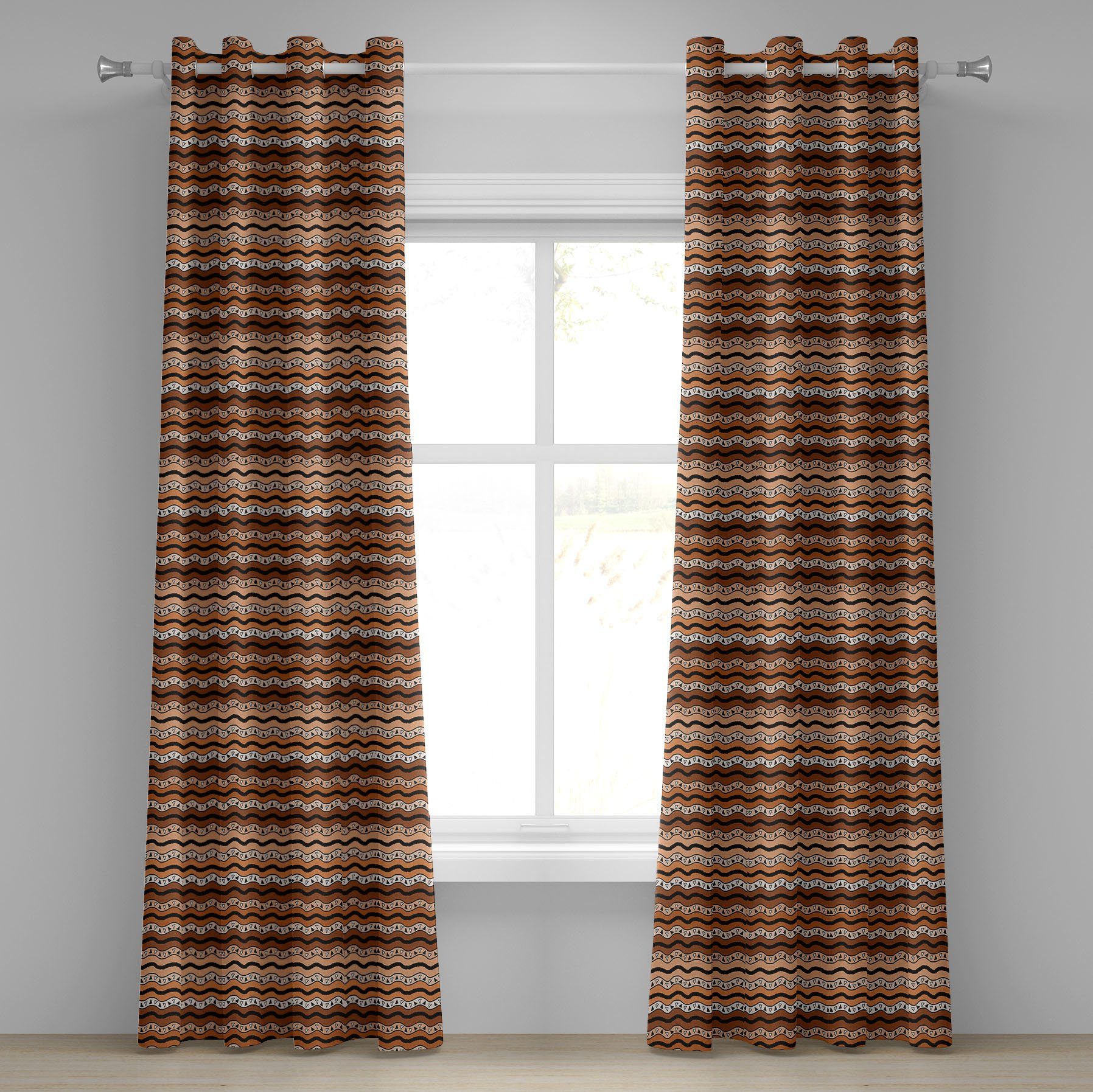 Gardine Dekorative Wohnzimmer, gewellte 2-Panel-Fenstervorhänge für Sambia Linien Schlafzimmer Tribal Abakuhaus