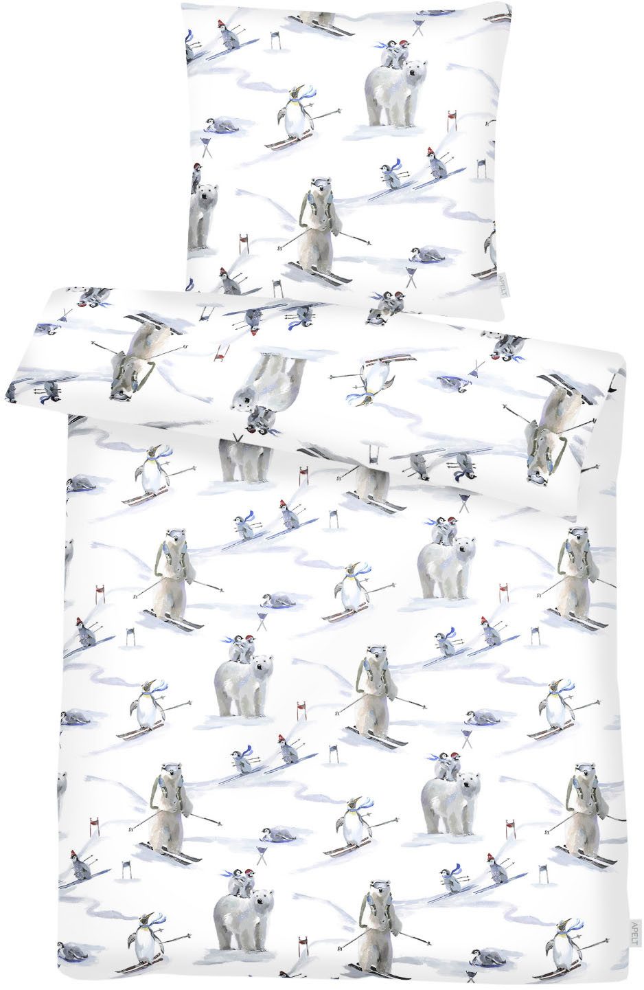 APELT Bettwäsche Nils GOTS, Satin (Bio-Baumwolle), 2 teilig, Eisbären und Pinguine